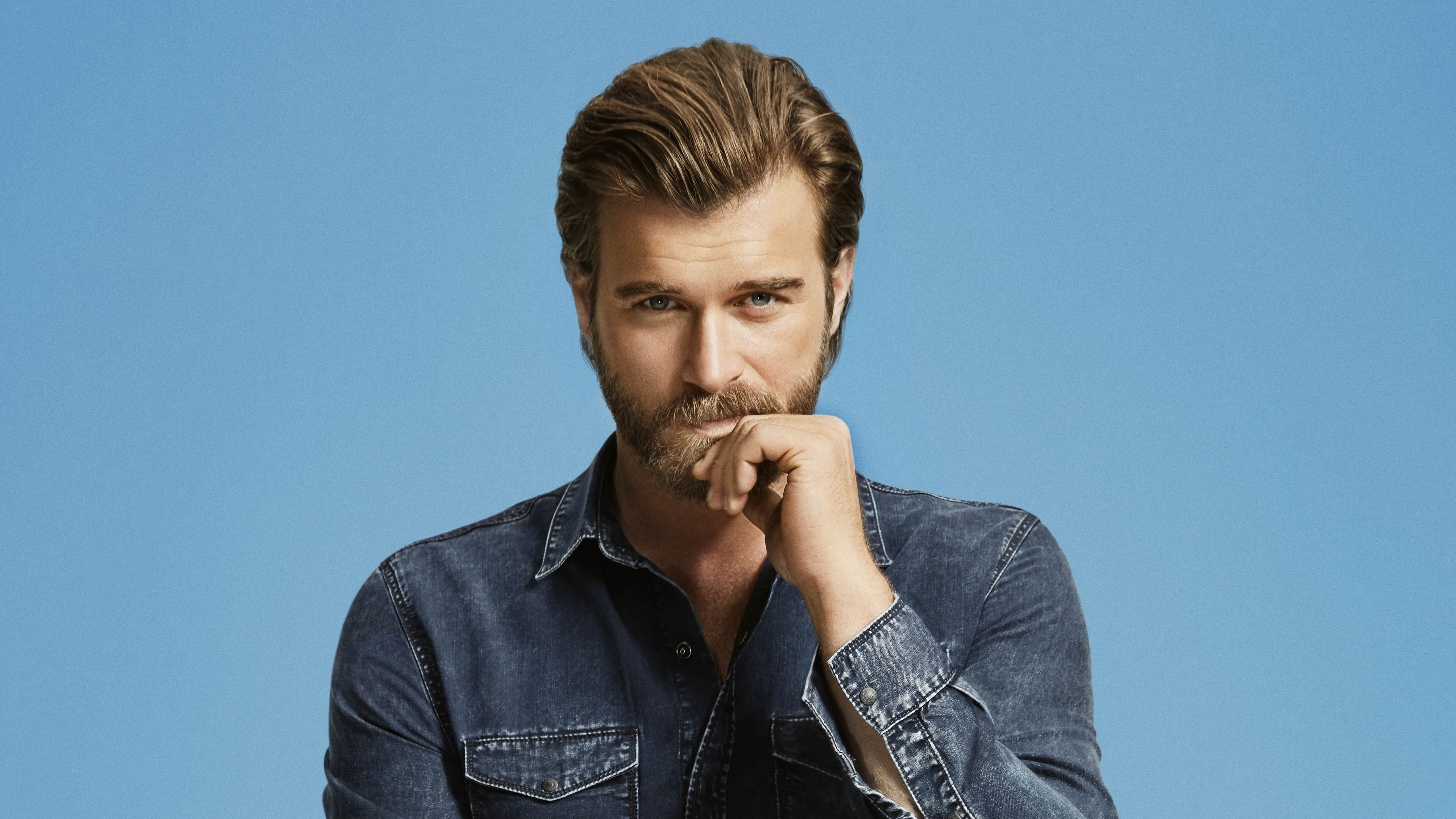 lips, wearing, denim, photo, Kivanc Tatlitug, jacket, 5K, 4k, hand, man, HD Wallpaper