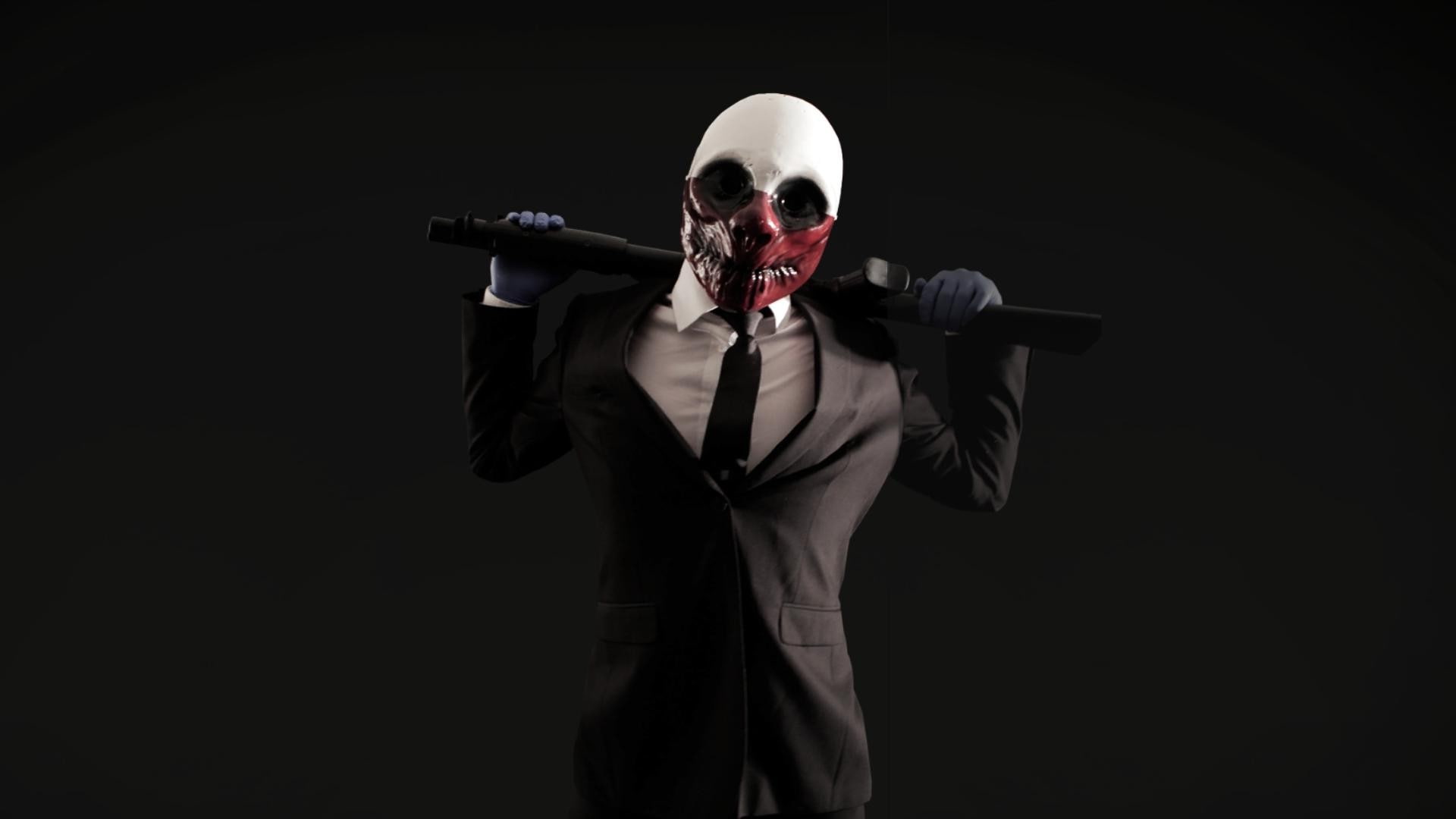 black background, 1080P, business, disguise, standing, suit, video games, front view, digital composite, Payday: The Heist, businessman, cut out, three quarter length, HD Wallpaper