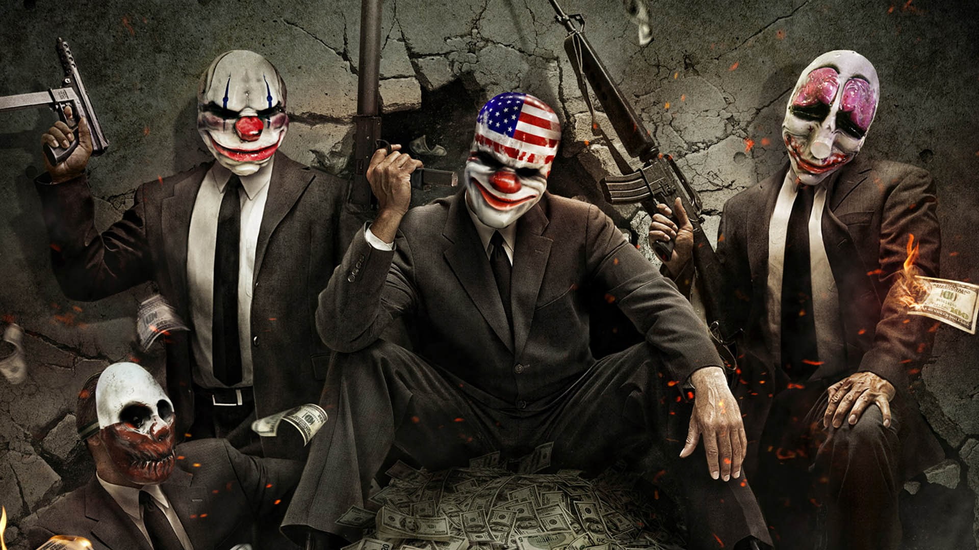 PayDay: The Heist, human skeleton, adult, aggression, real people, front view, day, spooky, mask - disguise, people, 1080P, men, leisure activity, obscured face, HD Wallpaper