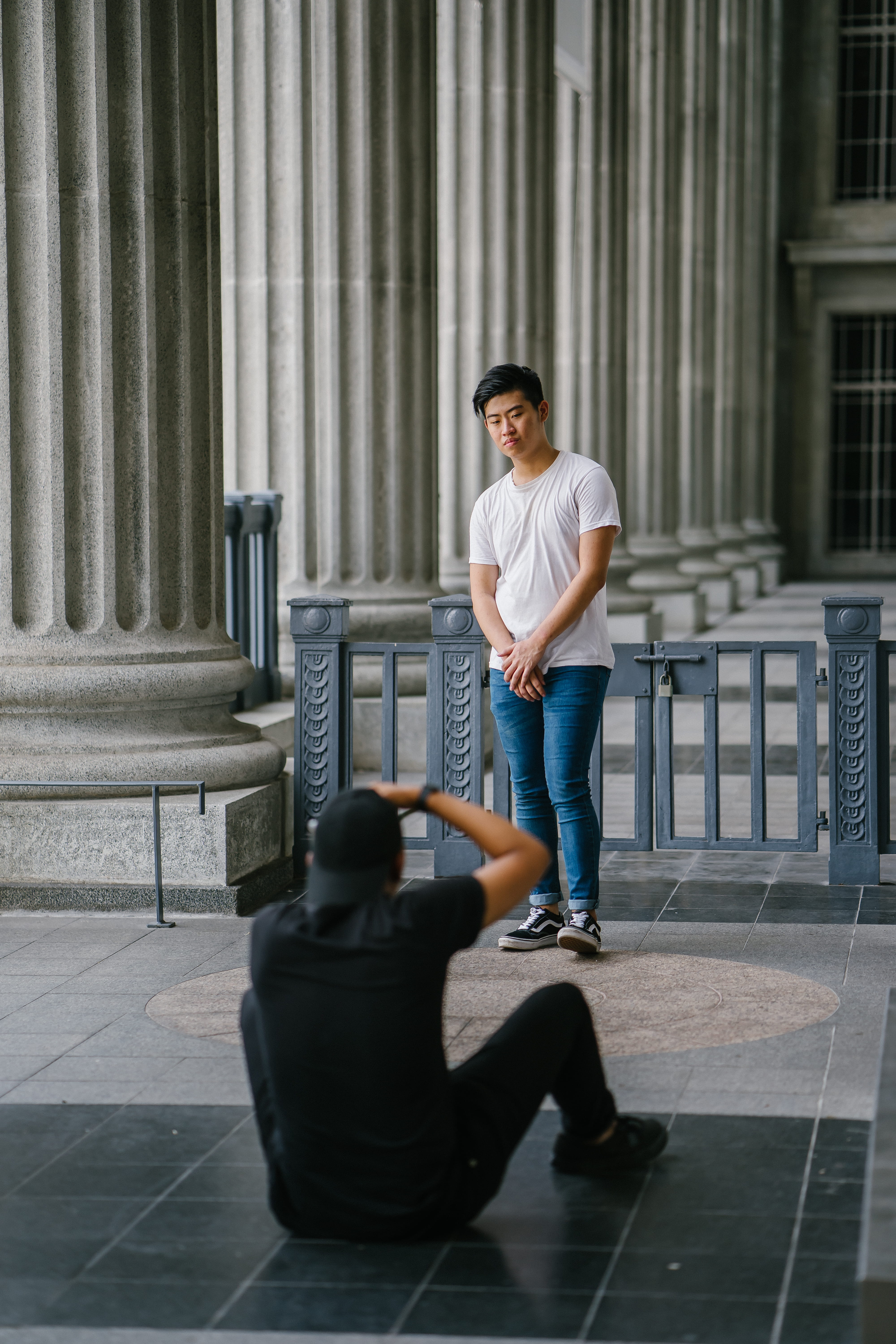 man, lifestyles, taking photo, architecture, casual clothing, young men, adult, architectural column, taking, 5K, day, full length, men, picture, built structure, Phone HD Wallpaper