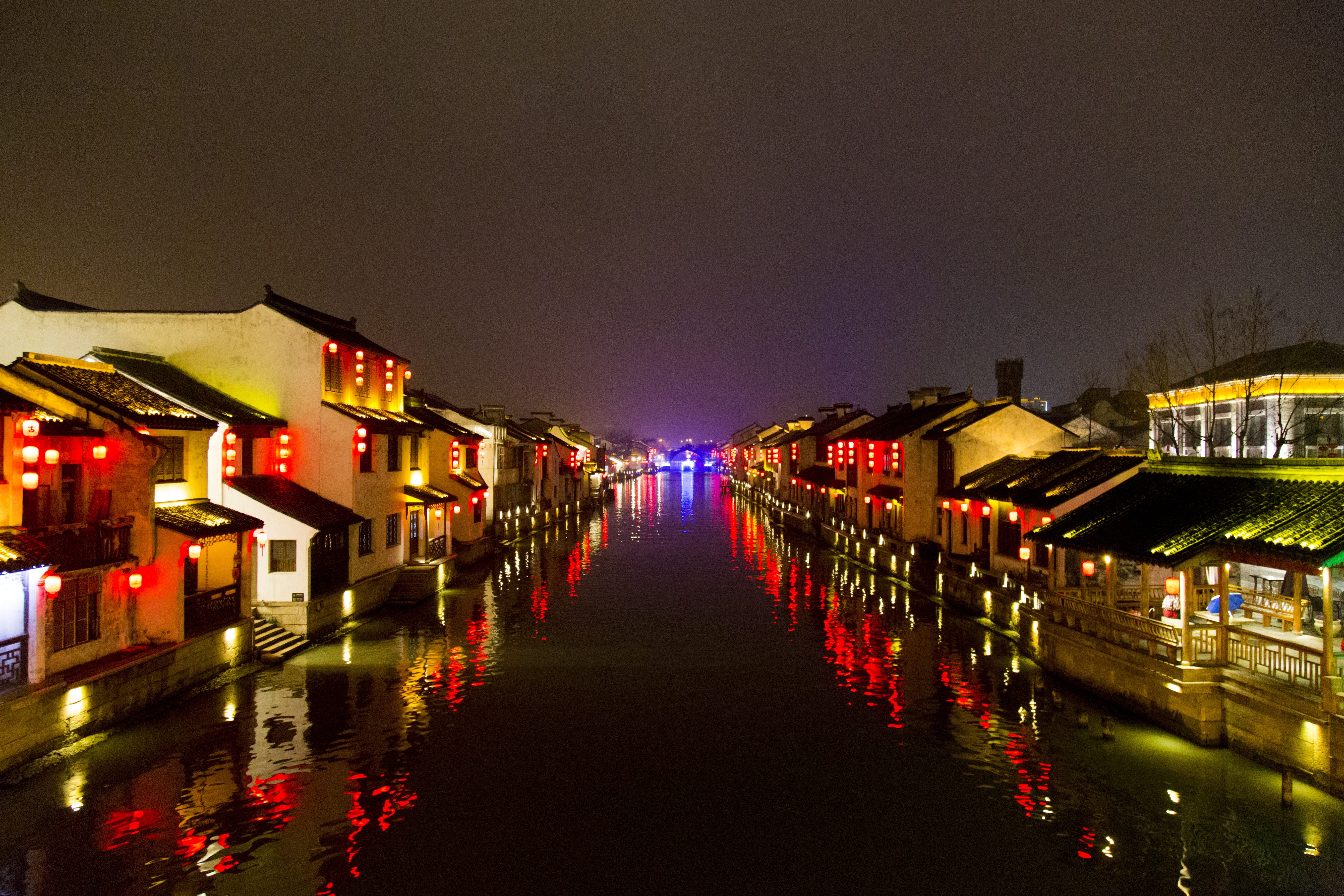 outdoors, building, architecture, 5K, built structure, illuminated, night, nature, reflection, waterfront, evening, transportation, canal, travel destinations, HD Wallpaper