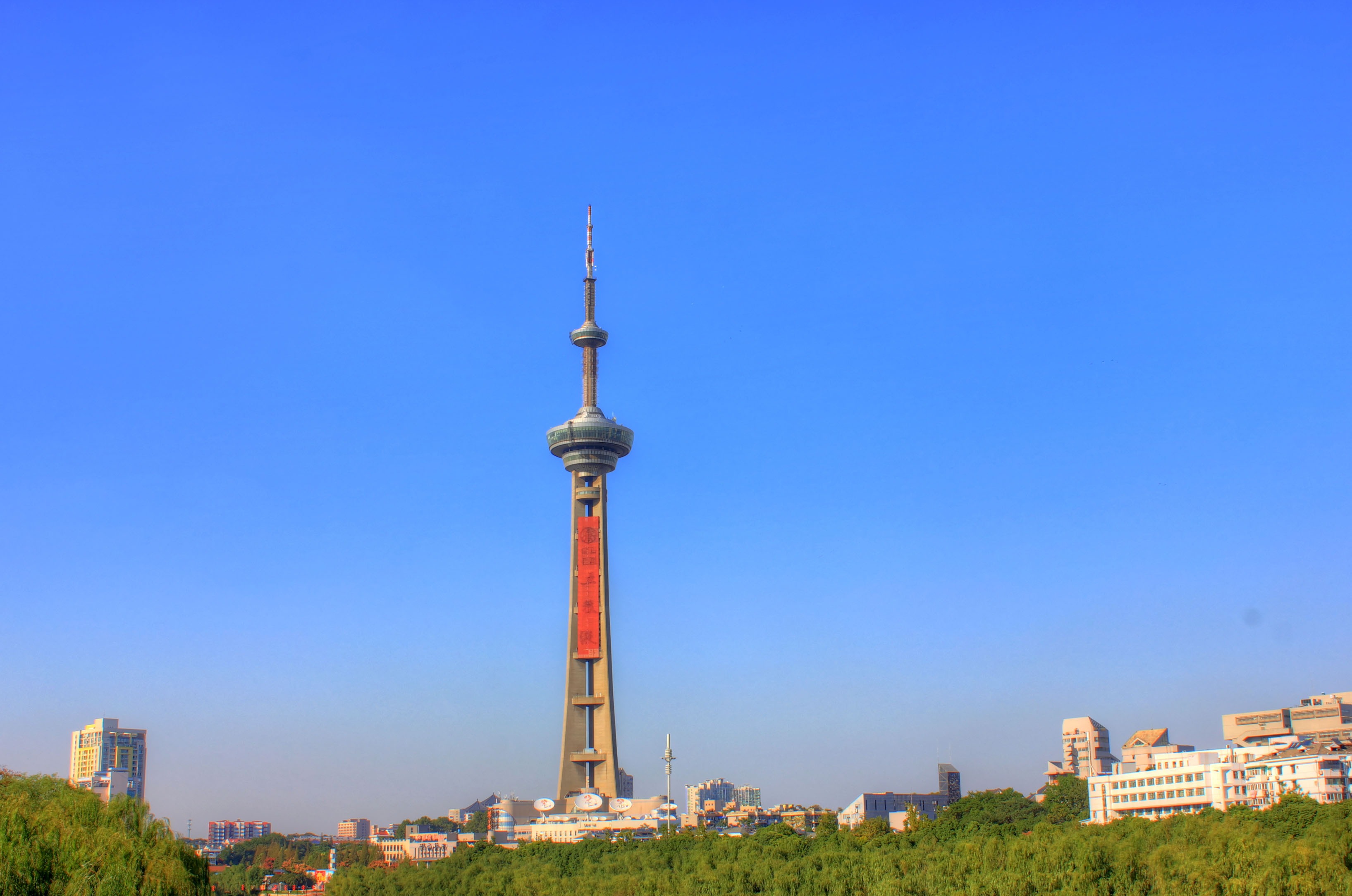 copy space, jiangsu, low angle view, downtown, skyscraper, travel, clear sky, scenery, travel destinations, communication, global communications, nature, HD Wallpaper