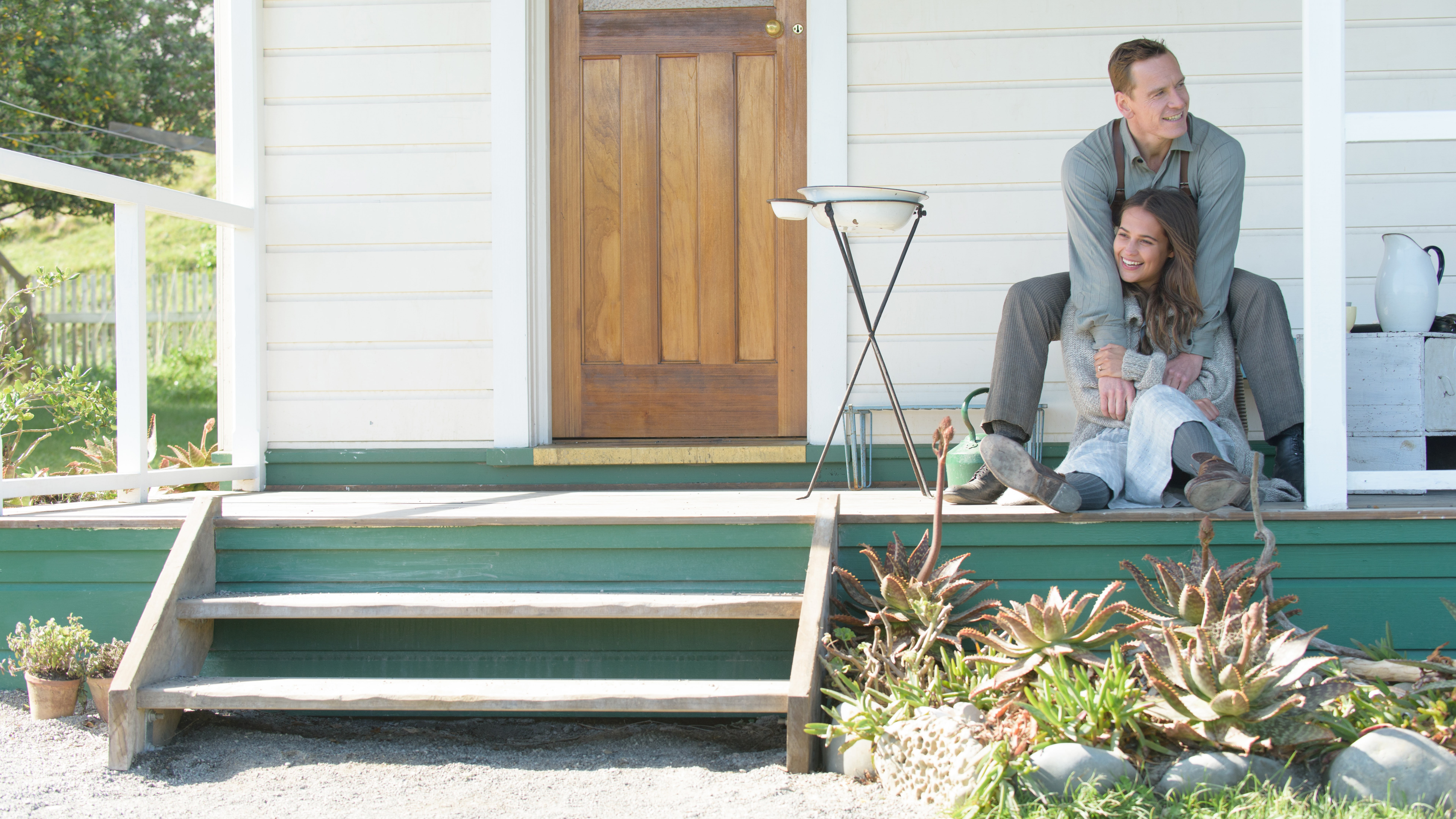 wooden, white, house, The Light Between Oceans, best movies of 2016, teal, Alicia Vikander, woman, man, posing, Michael Fassbender, 8K, HD Wallpaper