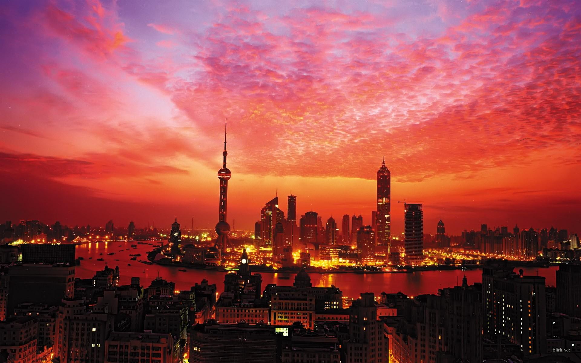 1080P, animals, likes, red, digital art sky, city, someone, sunset, HD Wallpaper