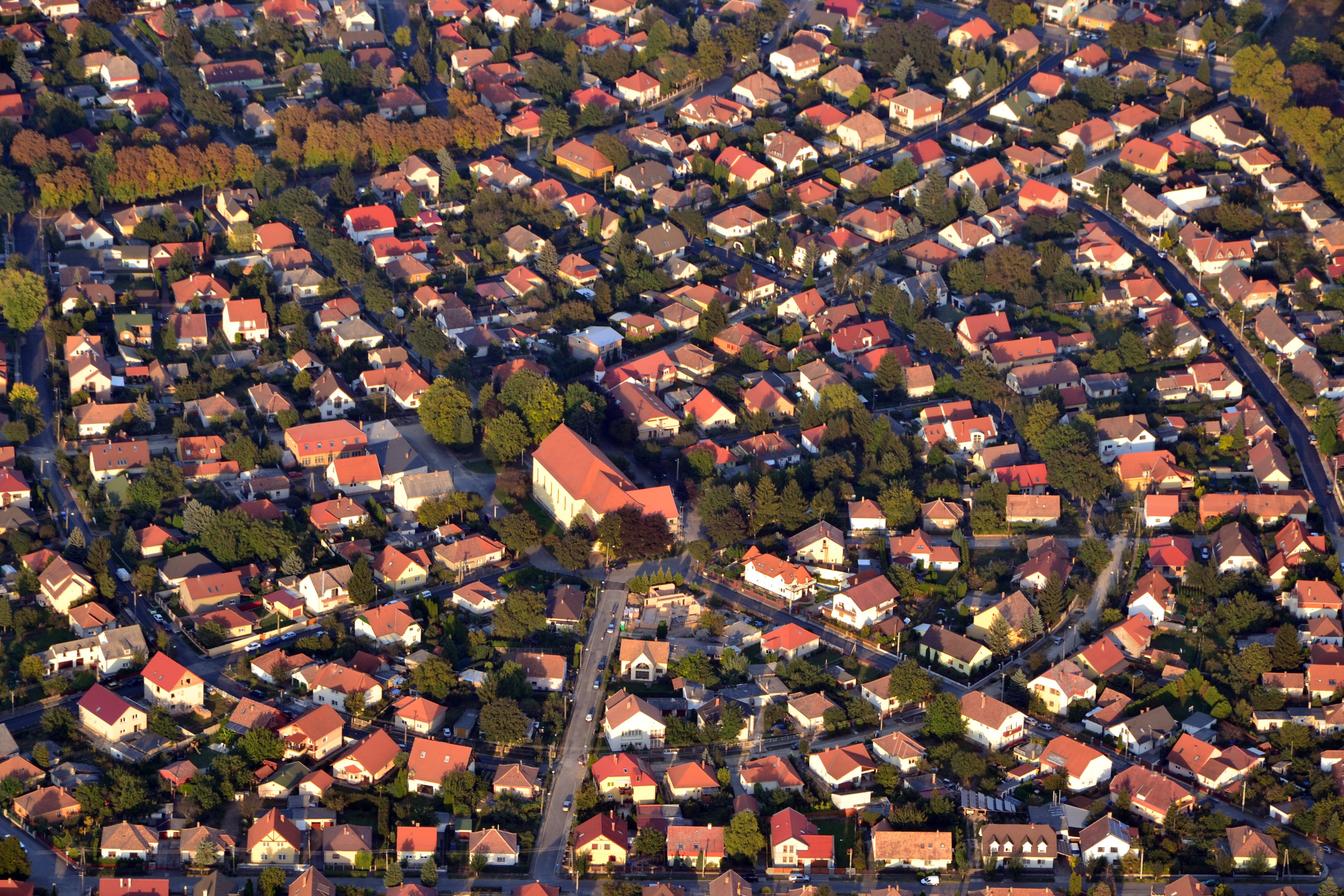 building, Pecs, aerial view, roofs, family house, town, residential district, city, architecture, buildings, Garden City, day, nature, environment, City, HD Wallpaper