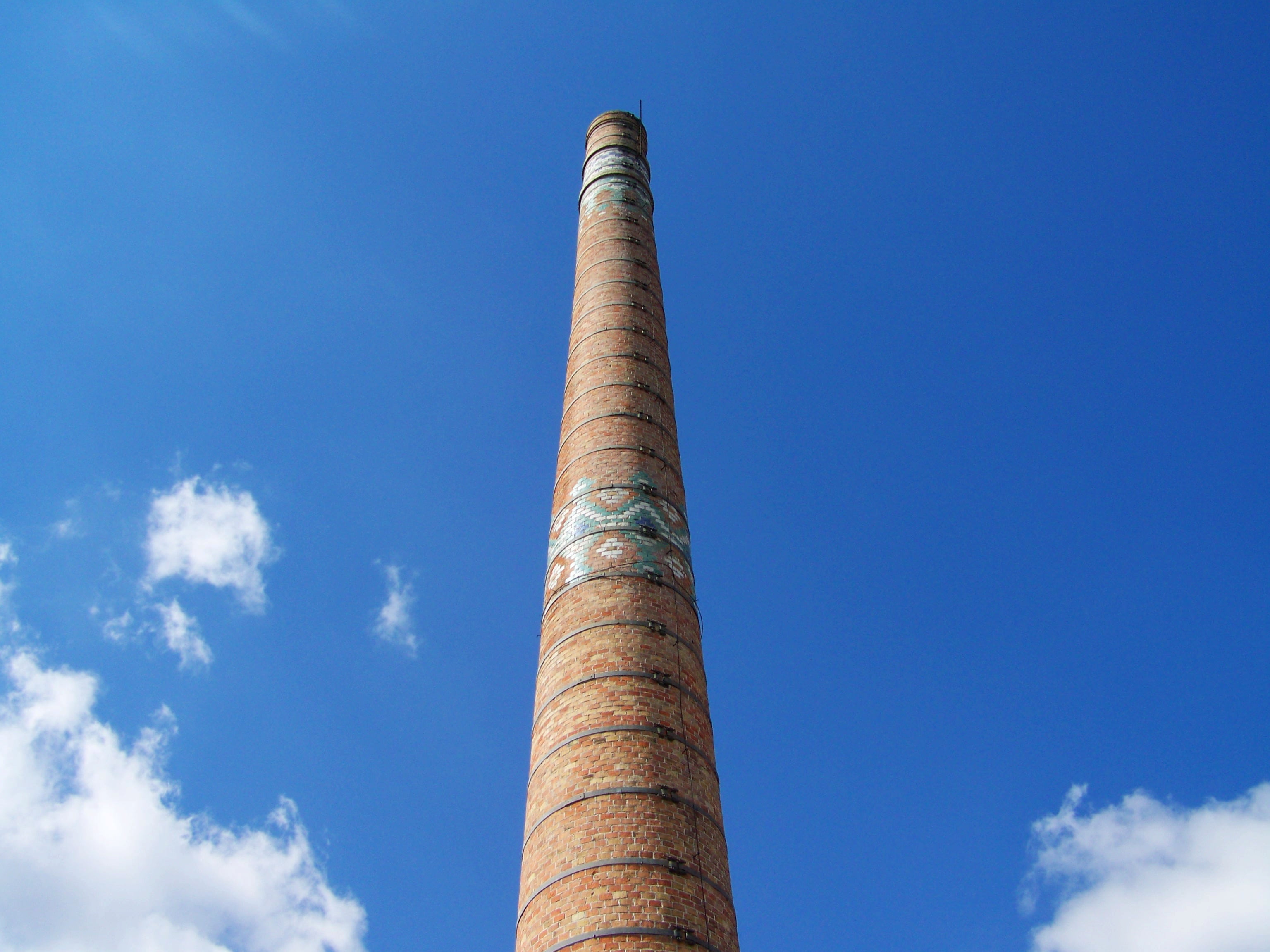 architecture, industry, building exterior, zsolnay factory, air pollution, blue sky, tall - high, blue, no people, low angle view, sky, 2K, built structure, HD Wallpaper