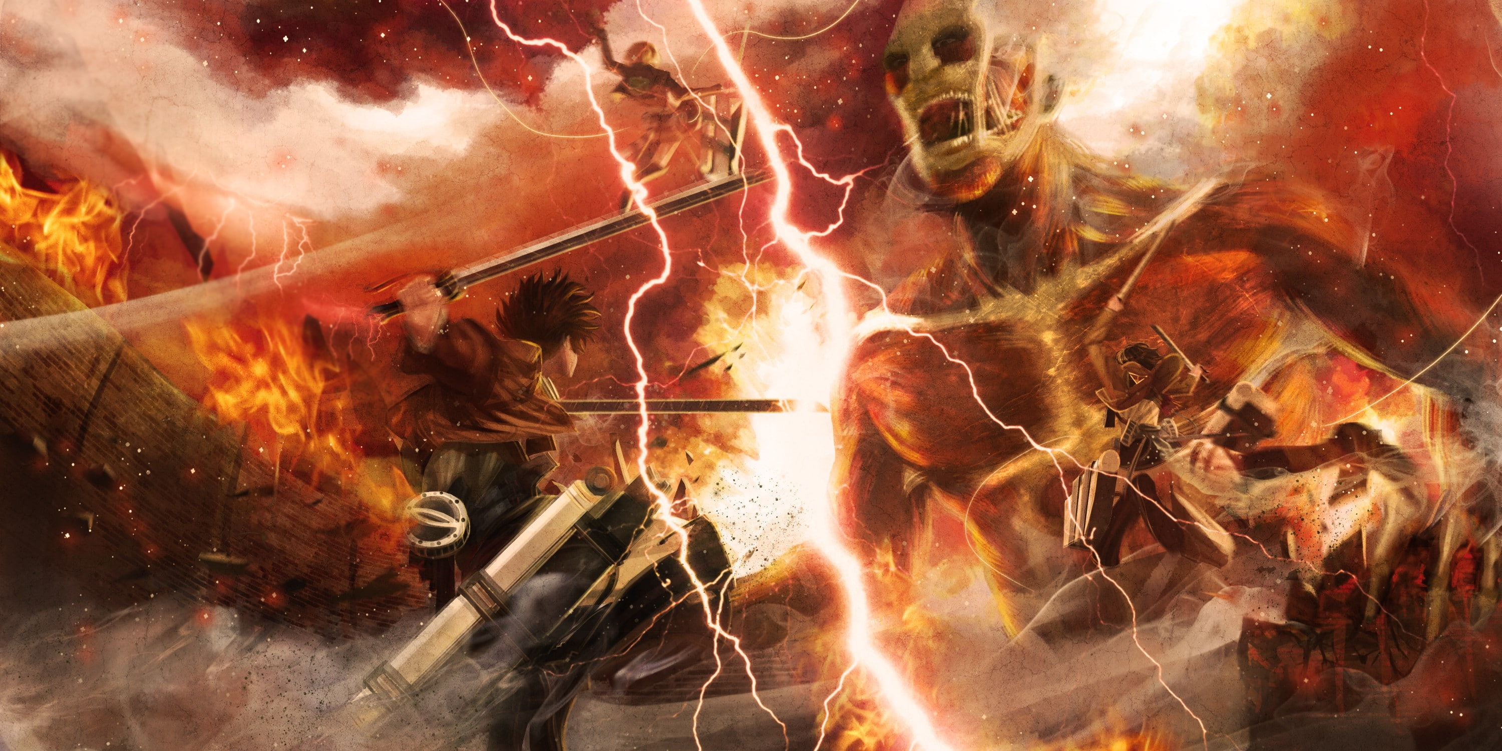 meat, no people, Eren Jeager, burning, anime, indoors, fire, flame, Shingeki no Kyojin, glowing, nature, orange color, close-up, full frame, fire - natural phenomenon, HD Wallpaper