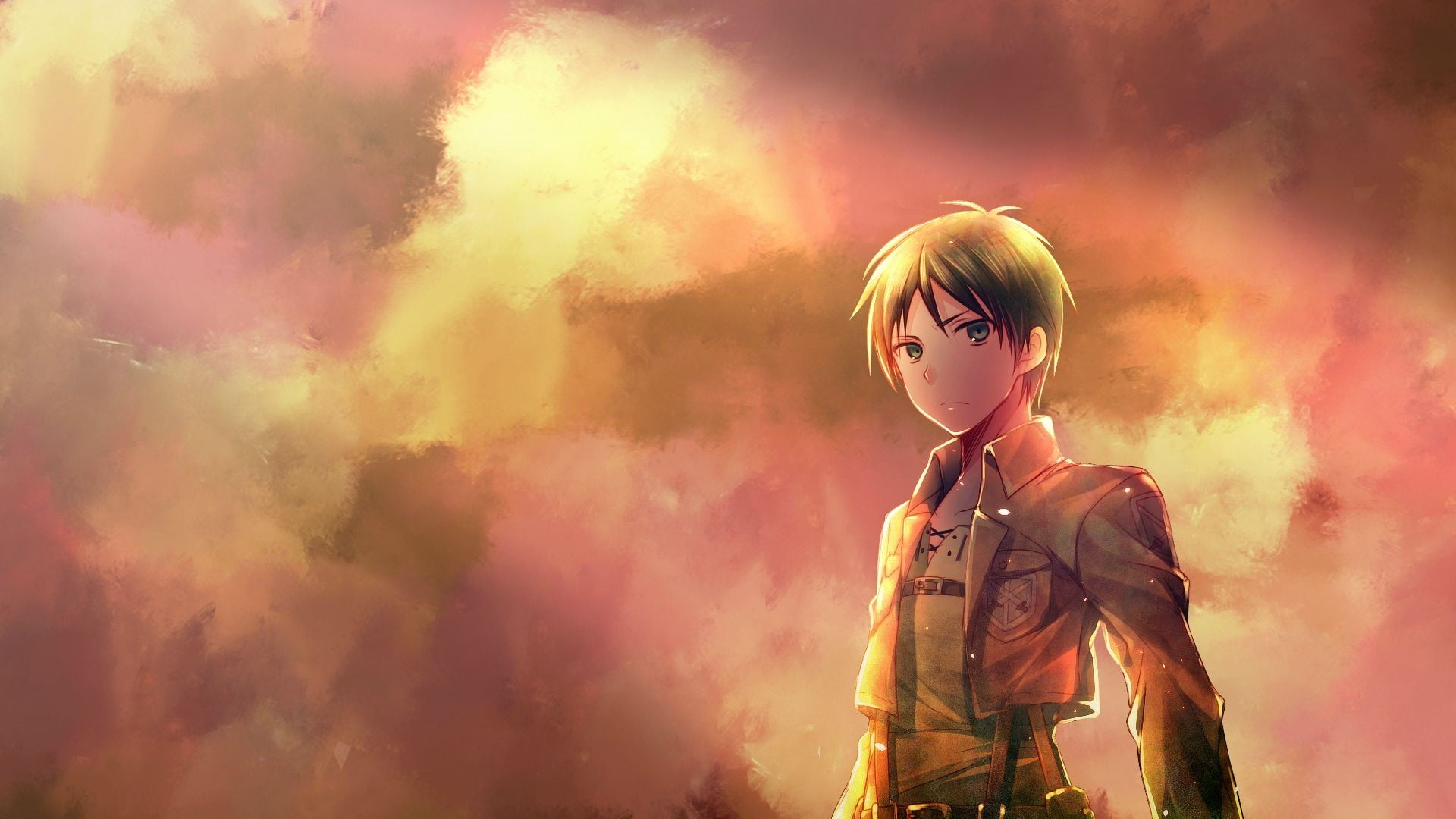 Shingeki no Kyojin, girls, males, 1080P, anime, smiling, childhood, looking, indoors, waist up, anime boys, child, portrait, boys, offspring, Eren Jeager, HD Wallpaper
