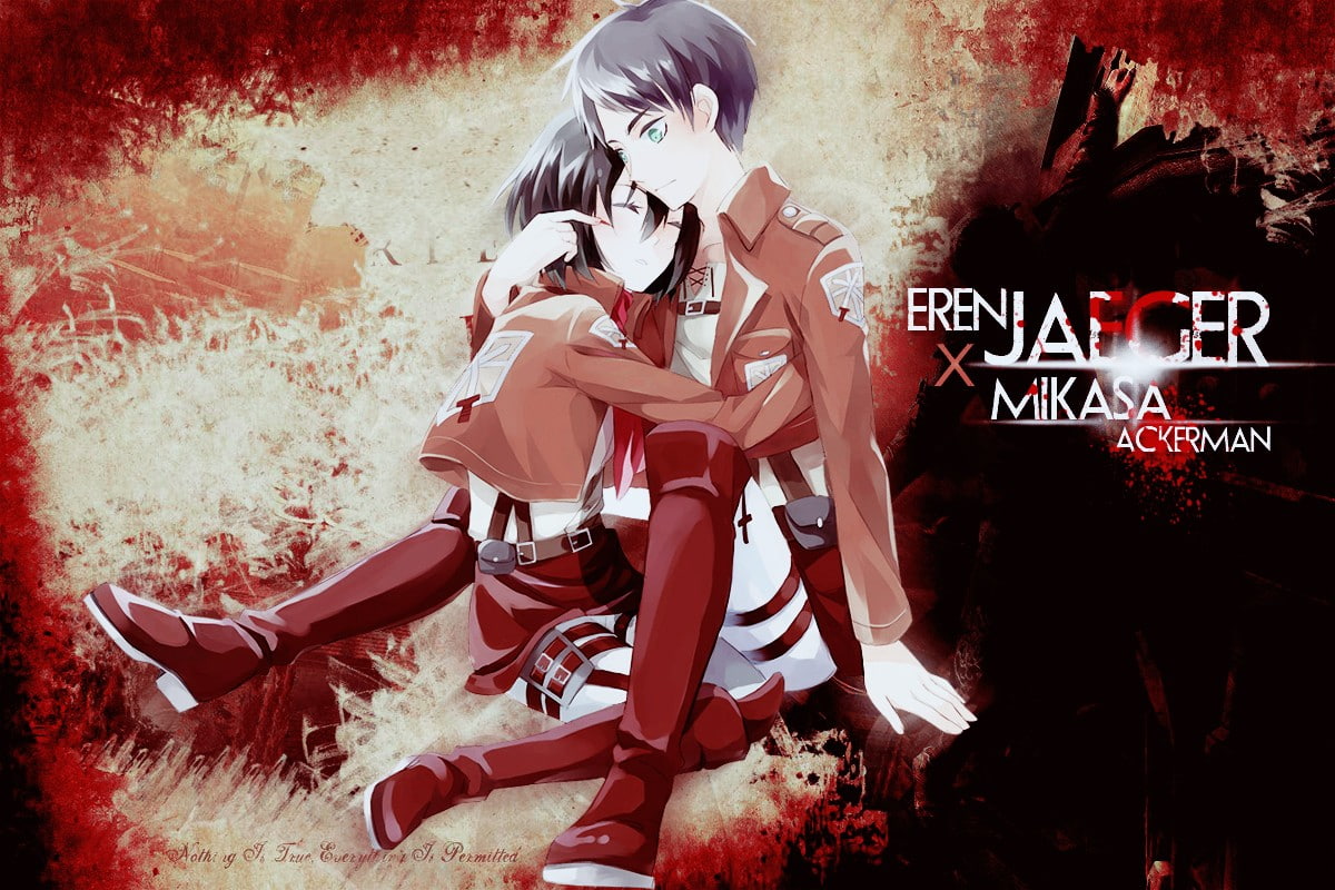 480P, Shingeki no Kyojin, Eren Jeager, anime, Mikasa Ackerman, anime girls, HD Wallpaper