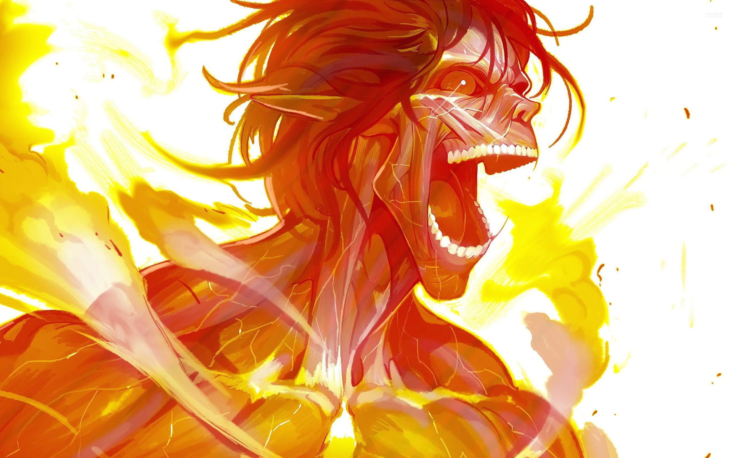textured, creativity, vibrant color, water, 2K, yellow, full frame, studio shot, paint, orange color, Shingeki no Kyojin, indoors, anime, anime girls, HD Wallpaper