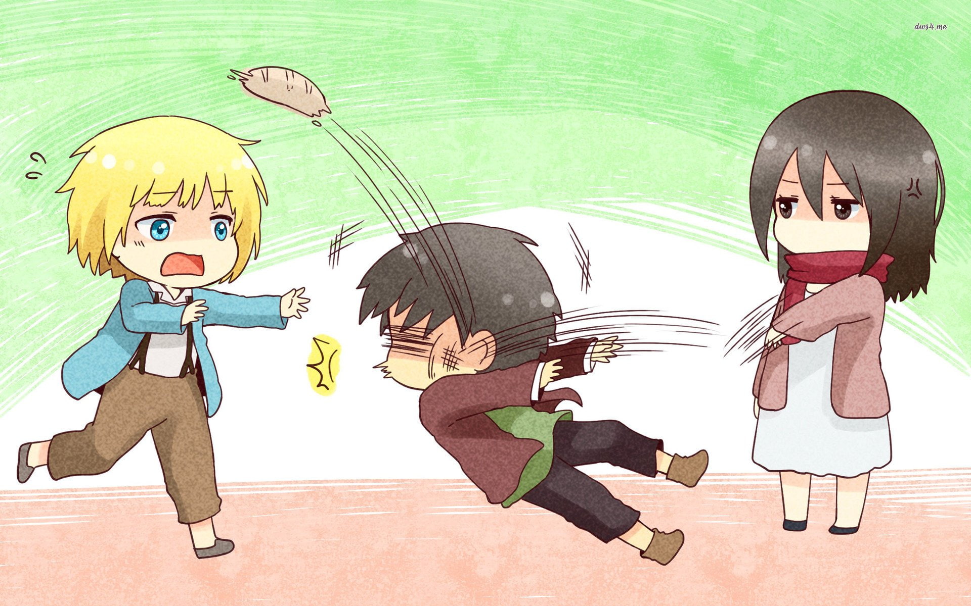 1080P, Anime, Armin Arlert, Chibi, Mikasa Ackerman, Attack On Titan, Eren Yeager, HD Wallpaper