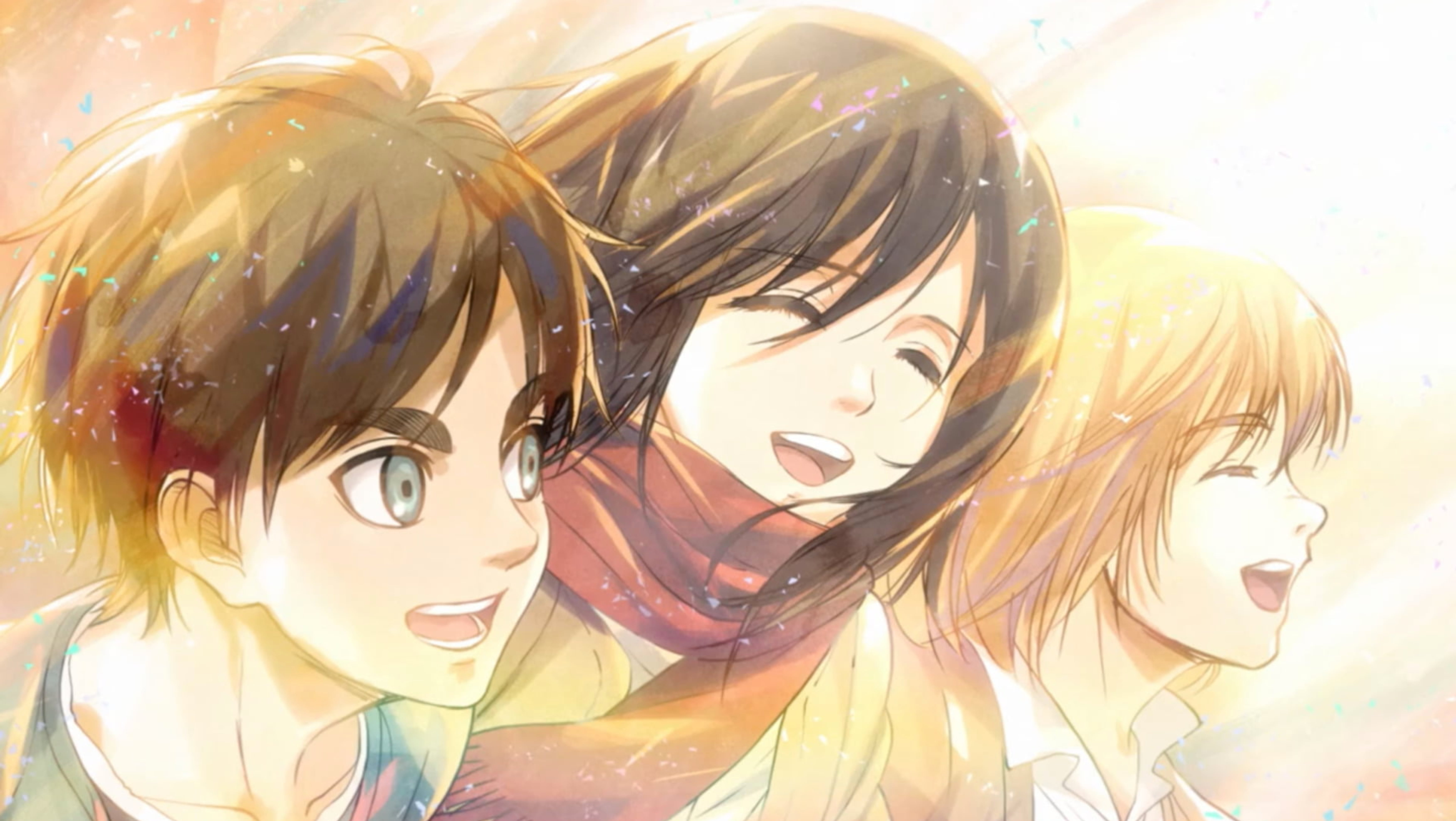 Armin Arlert, Shingeki no Kyojin, Eren Jeager, 5K, Mikasa Ackerman, anime boys, anime girls, HD Wallpaper