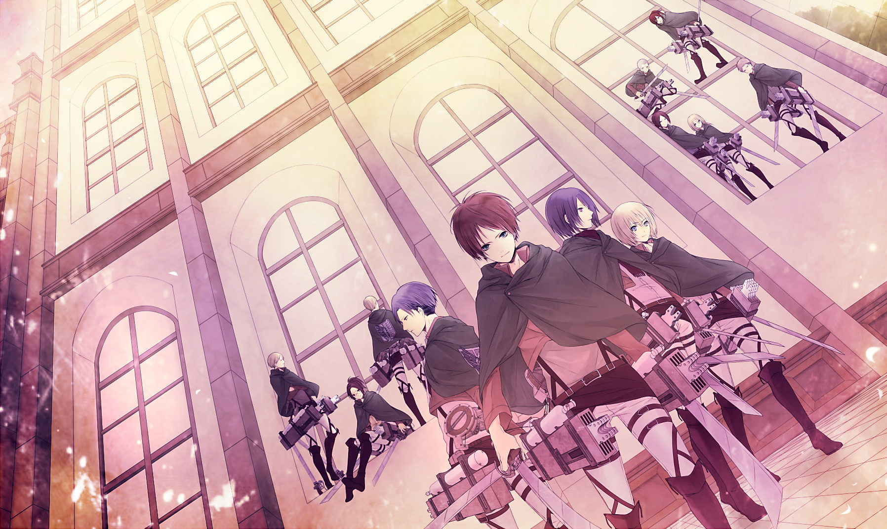 720P, Armin Arlert, Mikasa Ackerman, Eren Yeager, Levi Ackerman, Attack On Titan, Anime, HD Wallpaper