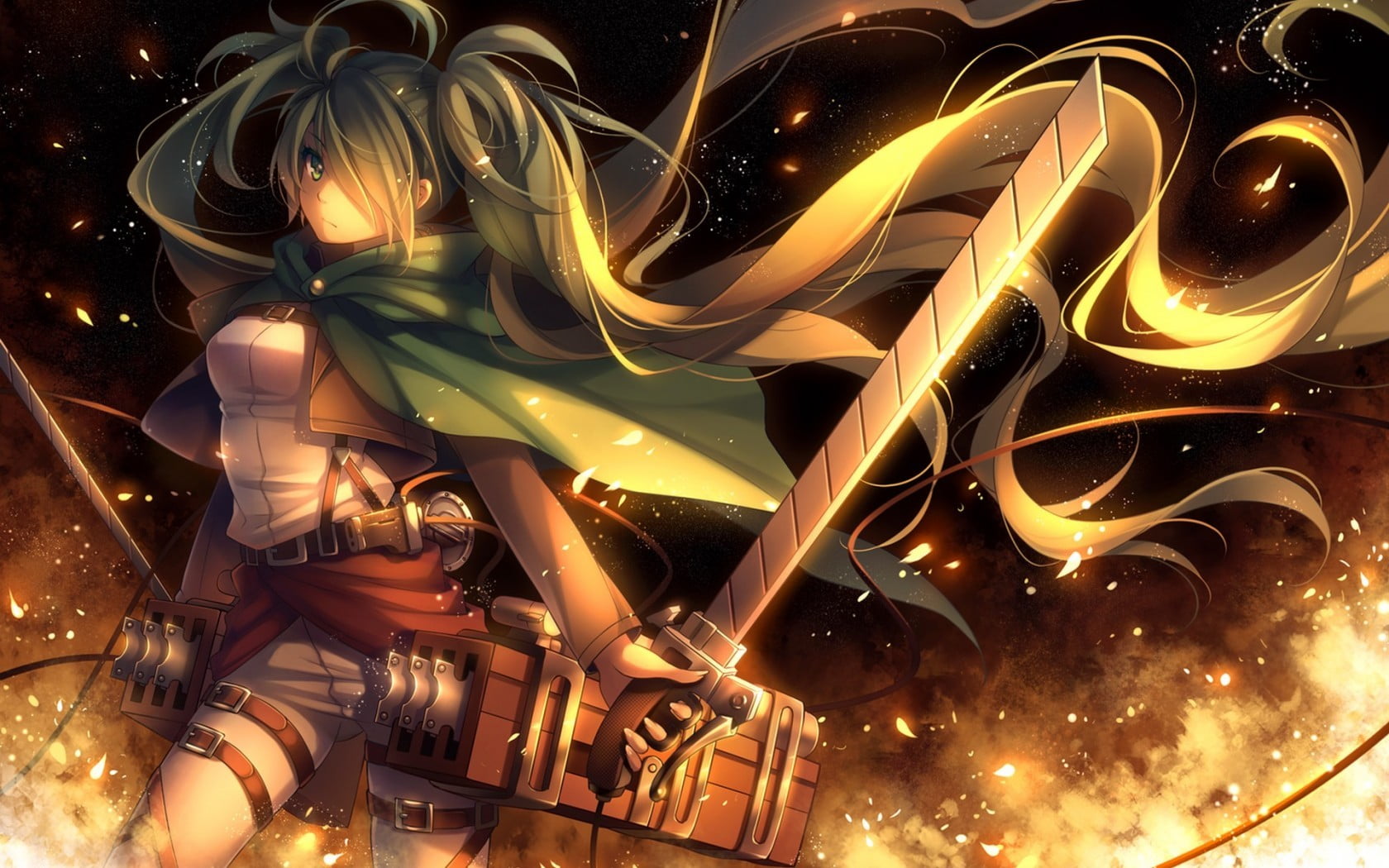 illuminated, Shingeki no Kyojin, holiday, motion, light, titan, 720P, full frame, Vocaloid, glowing, attack, electric light, celebration, lighting equipment, HD Wallpaper