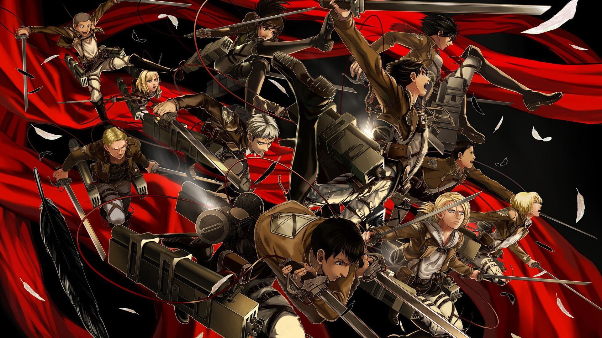 Eren Jeager, Conny Spinger, Shingeki no Kyojin, anime girls, Blouse Sasha, Renz Christa, anime boys, Leonheart Annie, artwork, Mikasa Ackerman, anime, Jean Kirsrein, HD Wallpaper