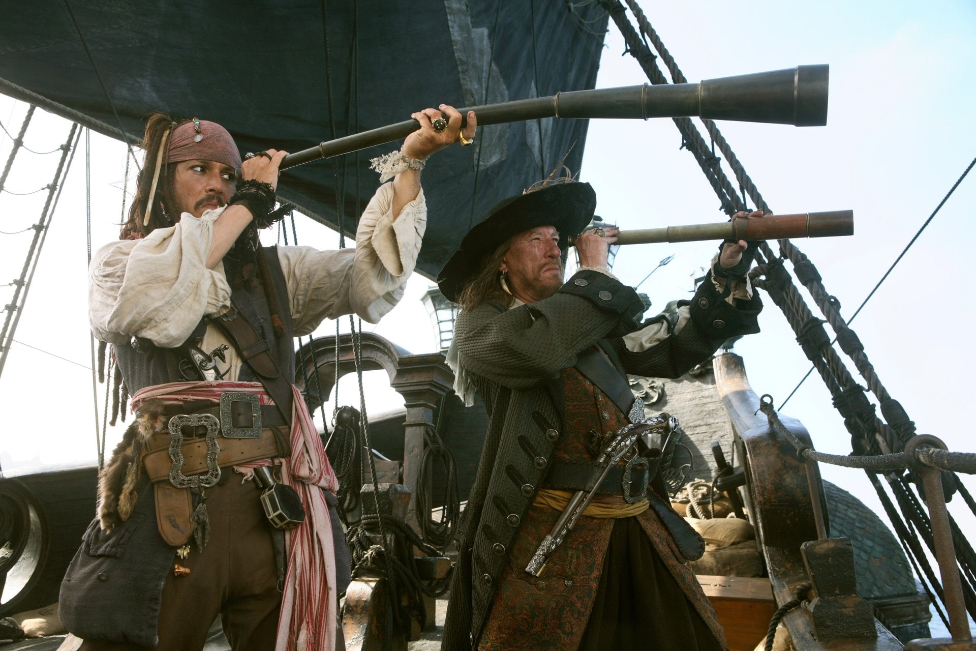 1080P, Johnny Depp, Jack Sparrow, Pirates Of The Caribbean: At Worlds End, Pirates Of The Caribbean, Hector Barbossa, Geoffrey Rush, HD Wallpaper