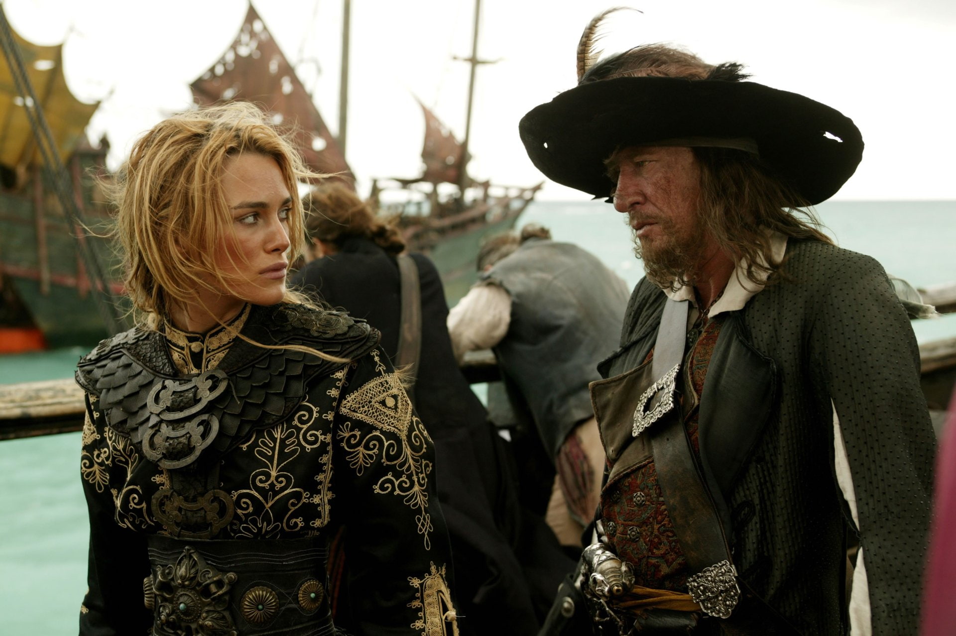 Elizabeth Swann, Pirates Of The Caribbean, Keira Knightley, Geoffrey Rush, Hector Barbossa, 1080P, Pirates Of The Caribbean: At Worlds End, HD Wallpaper