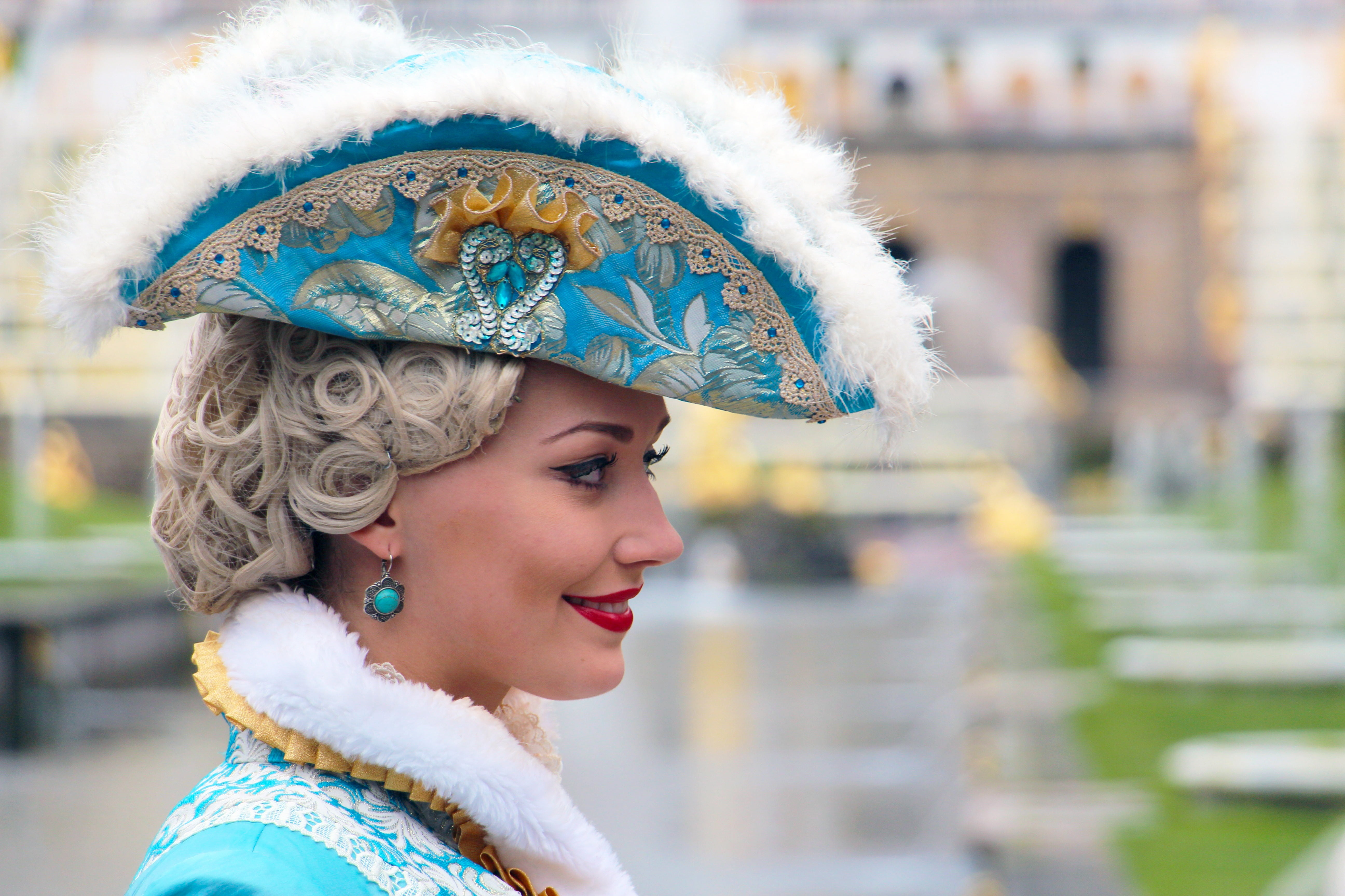 5K, Peterhof, beauty, summer, fountains, cocked hat, smile, HD Wallpaper