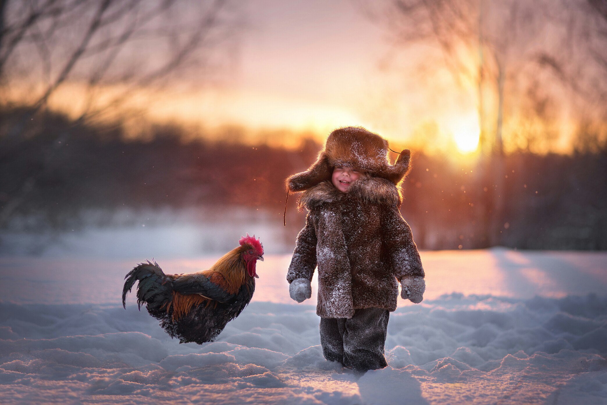 boy, hat, 1080P, winter, snow, cock, joy, HD Wallpaper