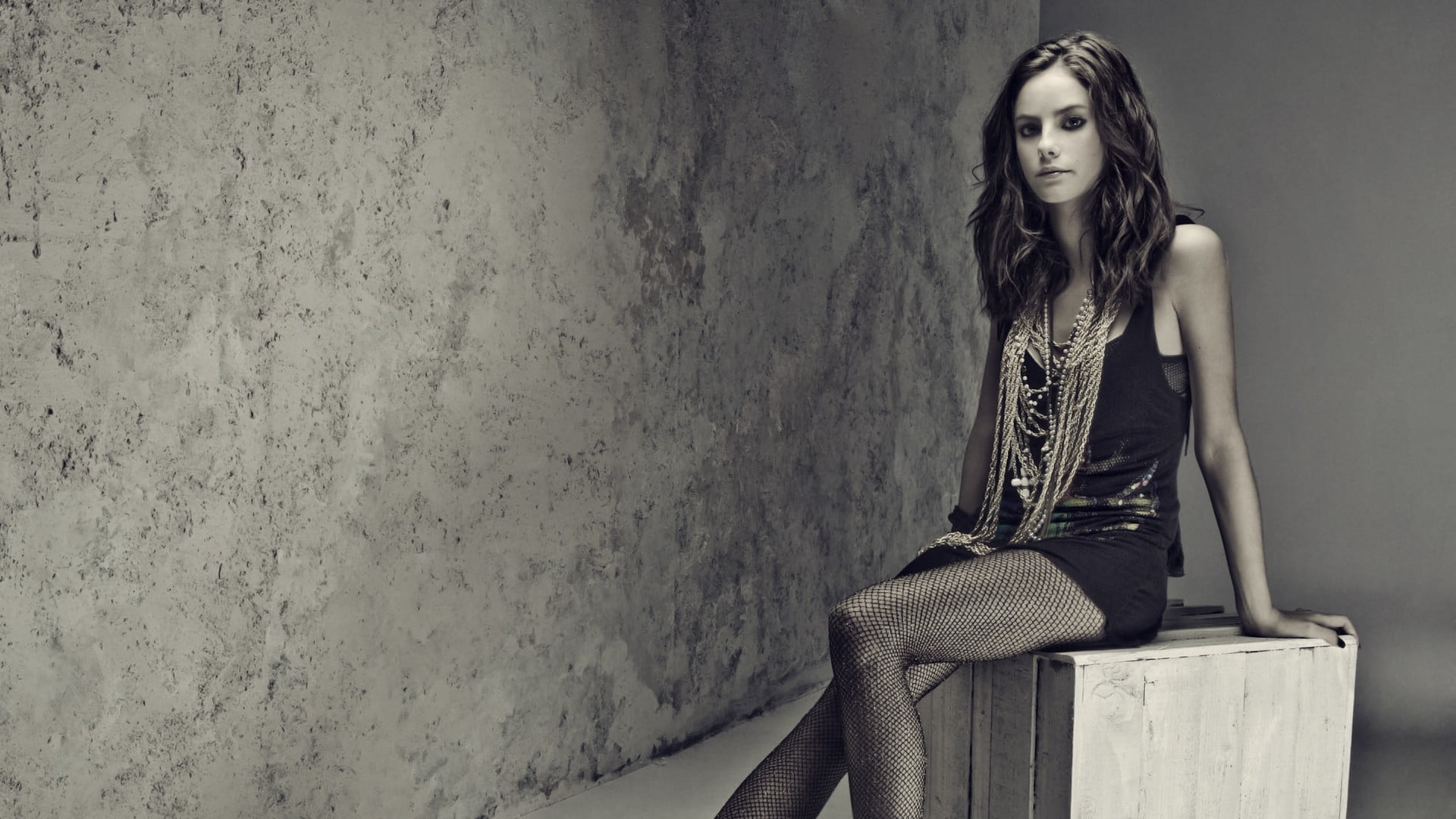 glamour, luxury, young adult, hairstyle, long hair, brown hair, Kaya Scodelario, sitting, beautiful people, contemplation, hair, 1080P, concrete, one person, HD Wallpaper