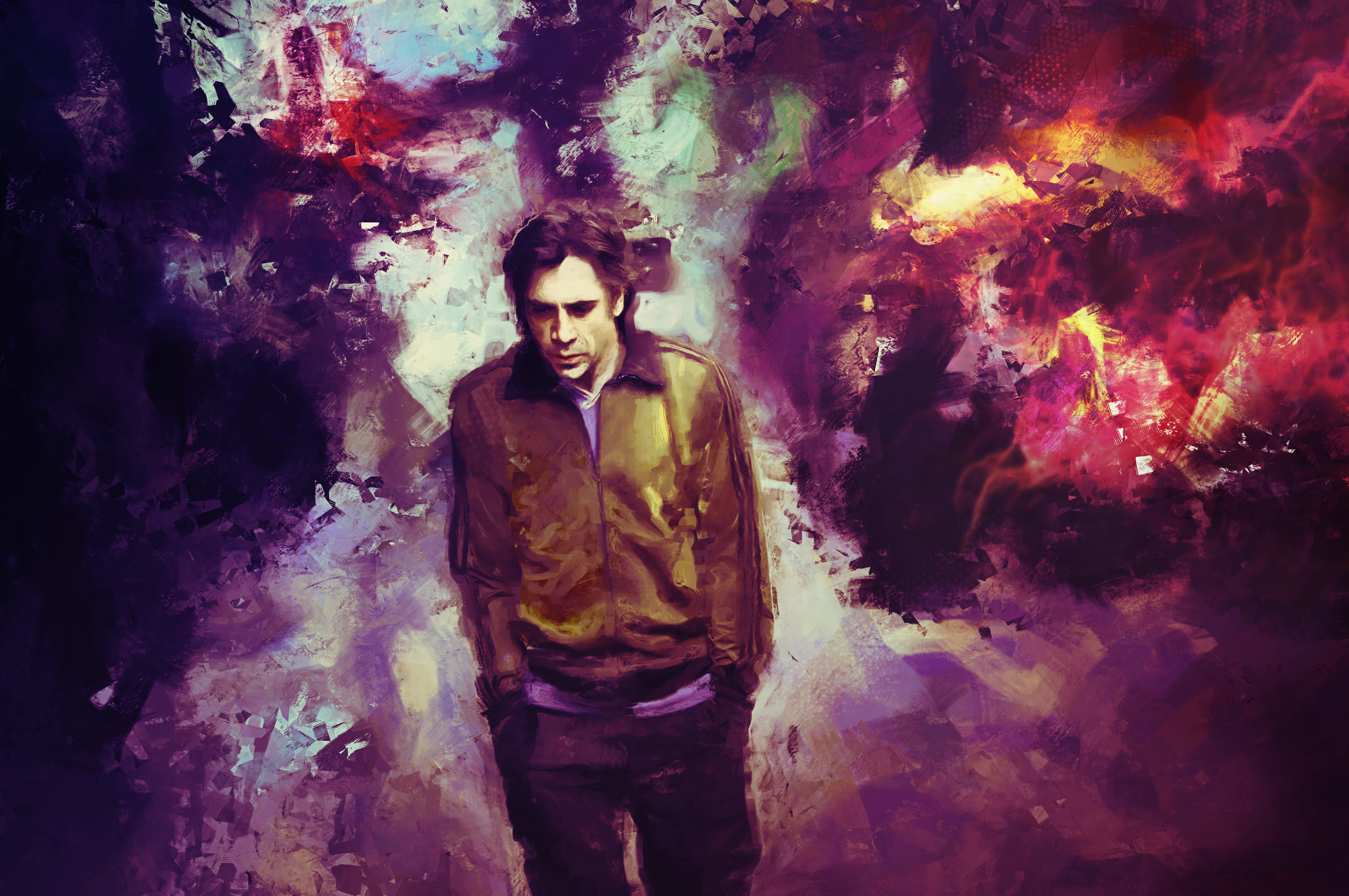Javier Bardem, figure, male, actor., Digital art, 4K, background, art, HD Wallpaper