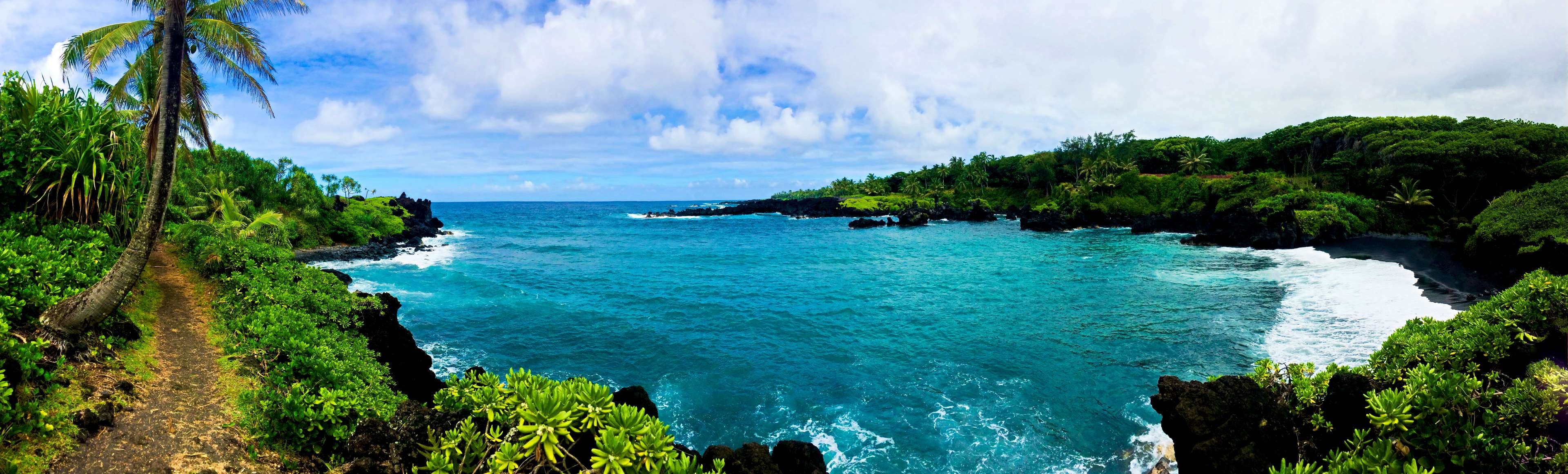 tranquil scene, panoramic, island, outdoors, tree, travel destinations, cloud - sky, tropic, beauty in nature, bay, sky, coastline, tropical, horizon over water, HD Wallpaper