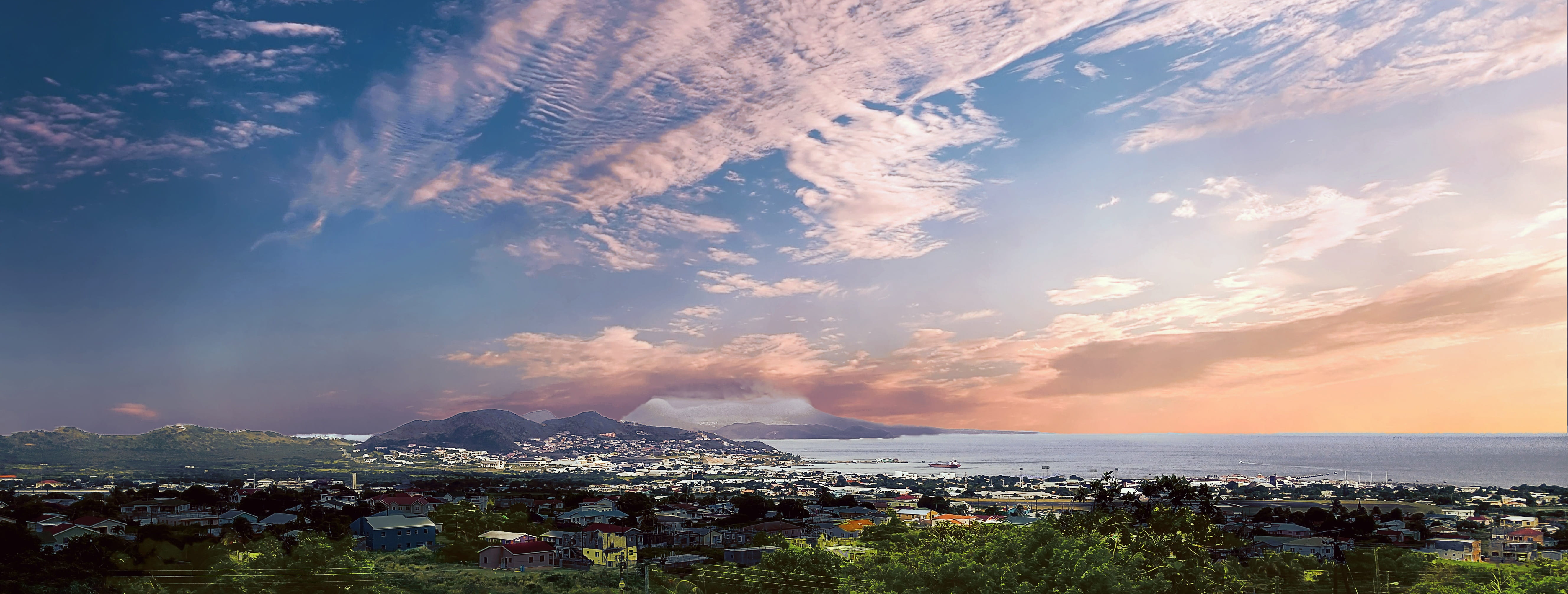 mick rodgers, dusk, outdoors, panorama, clouds, st kitts, built structure, destination, town, horizon over water, landscape, carribean, tourism, sun, evening, HD Wallpaper