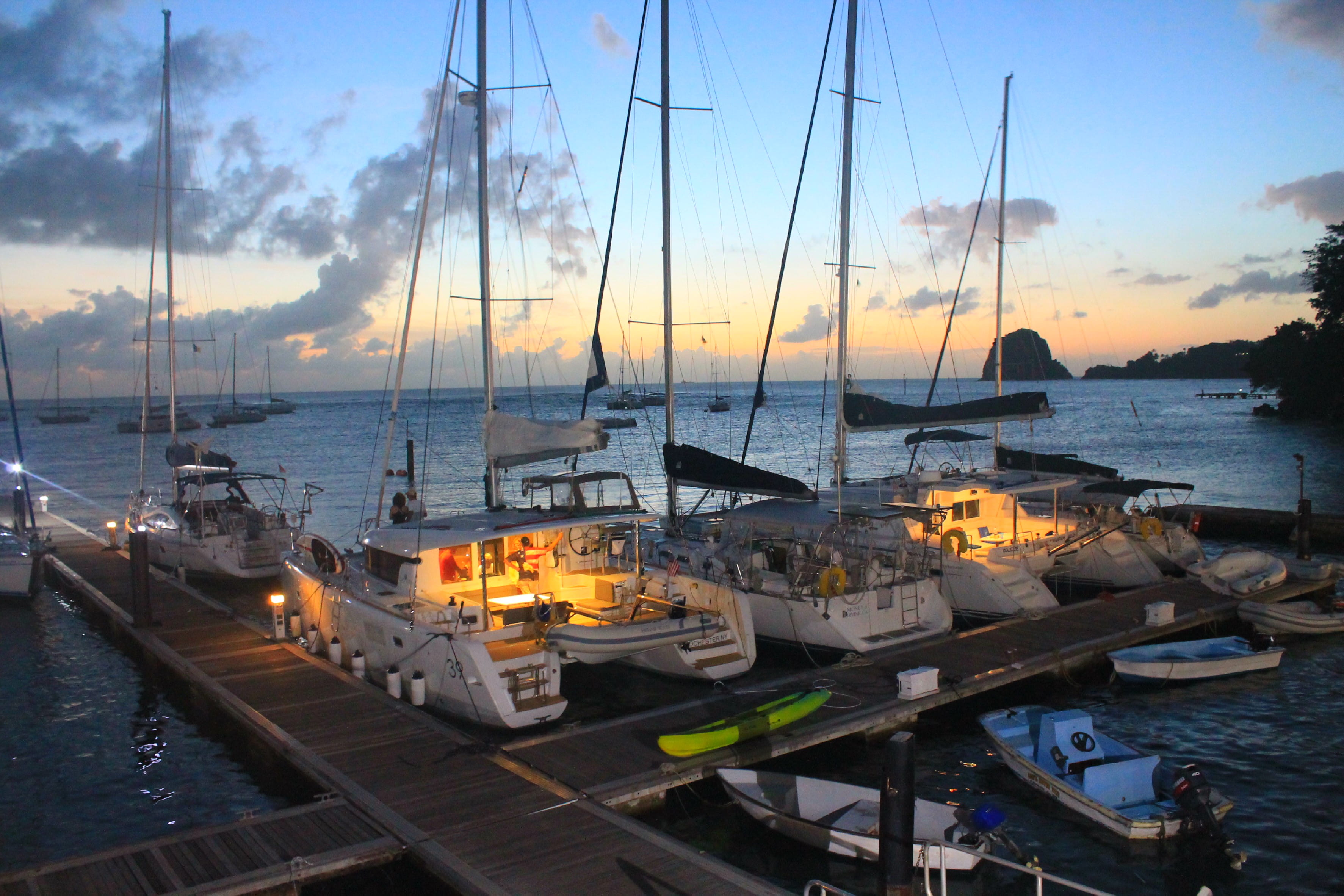 yacht, dock, water, outdoors, pole, nautical vessel, nature, mode of transportation, moored, tranquility, 2K, mast, sunset, sea, no people, carribean, HD Wallpaper