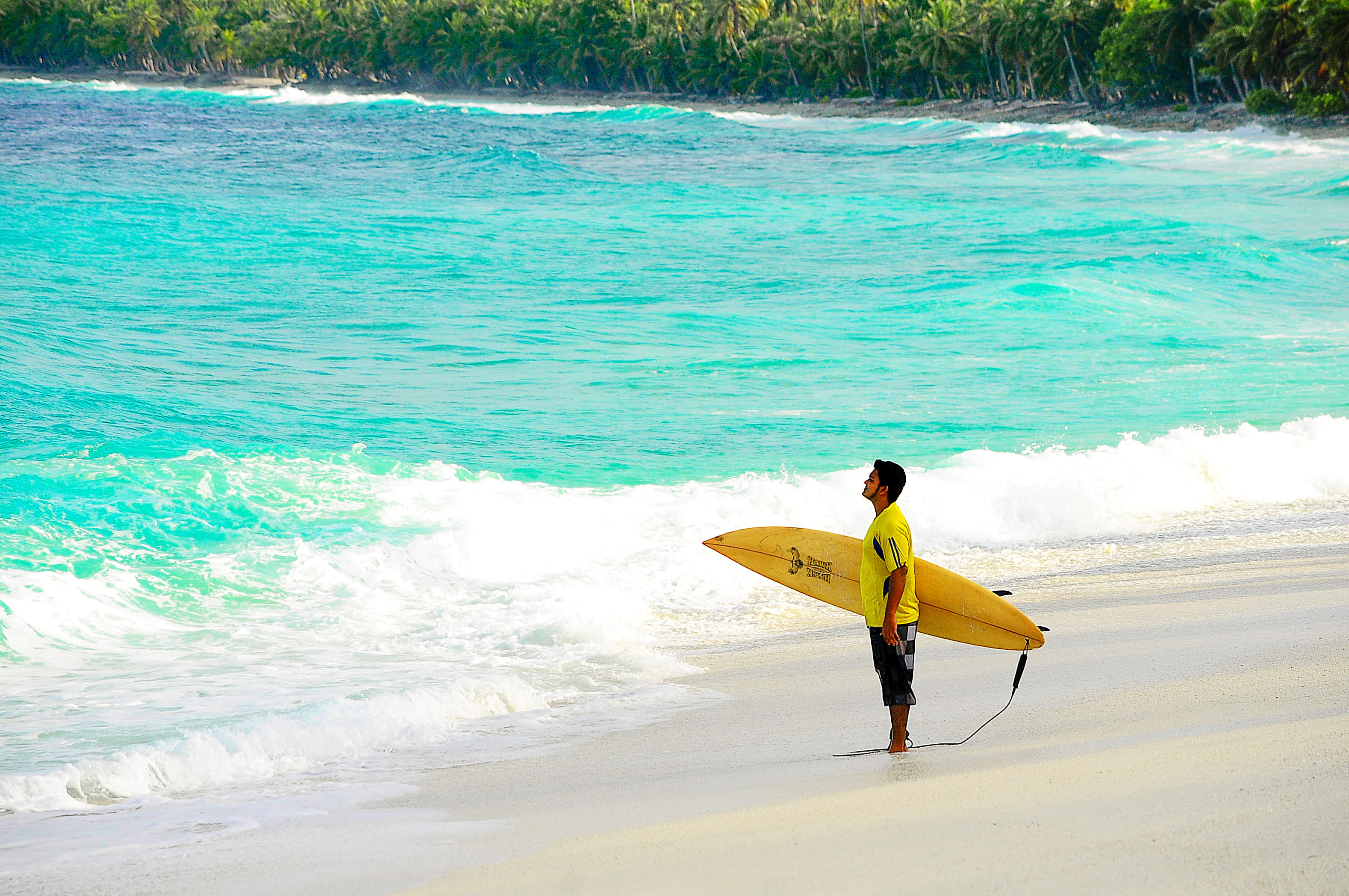 nature, carribean, outdoors, vacation, real people, surfboarding, recreation, full length, relaxation, beach, sand, aquatic sport, seafoam, rear view, scenic, HD Wallpaper