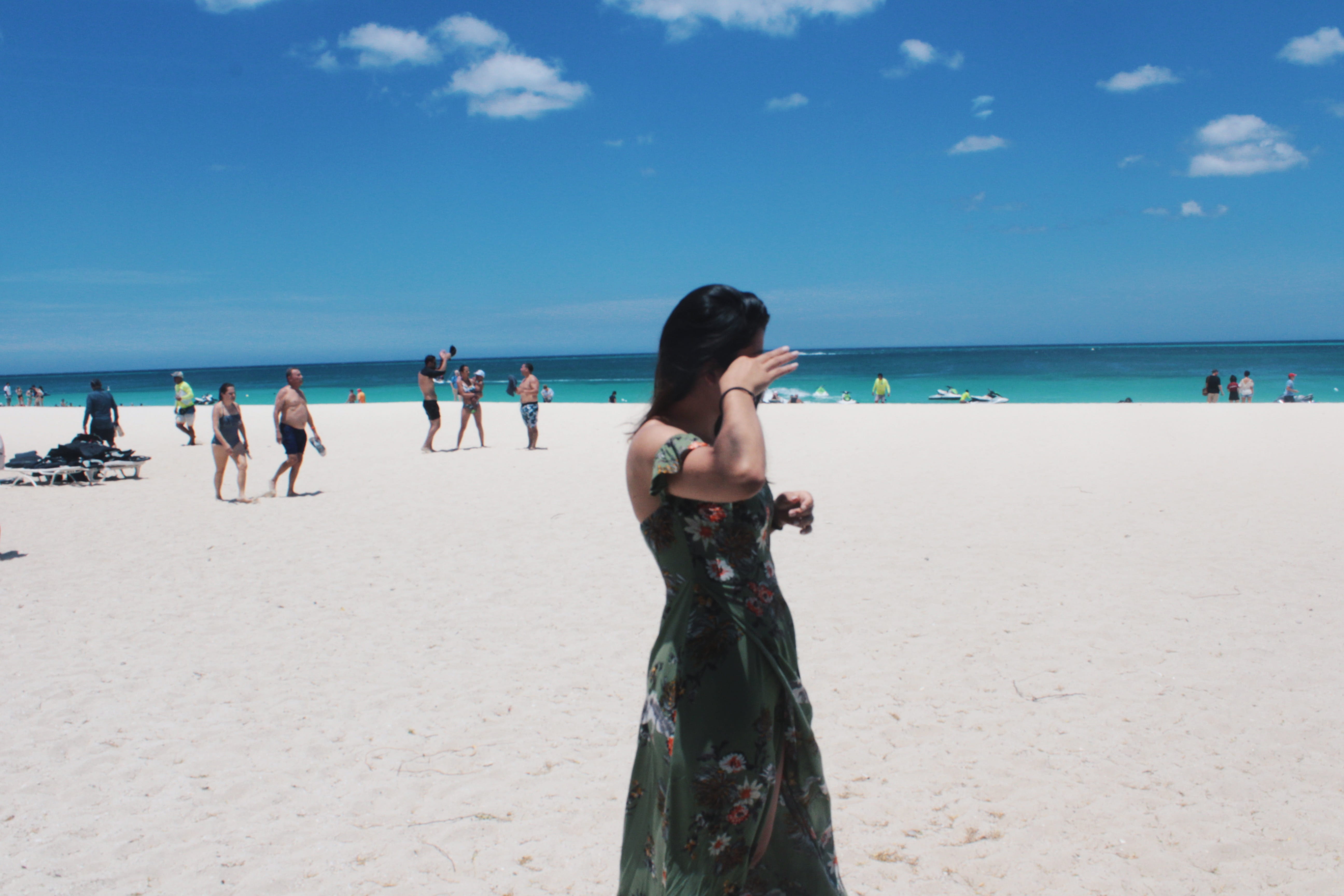 leisure activity, lifestyles, crowd, vacation, aruba, woman, summer, latina, sand, outdoors, nature, beach, long dress, ocean, 5K, carribean, women, sun, HD Wallpaper