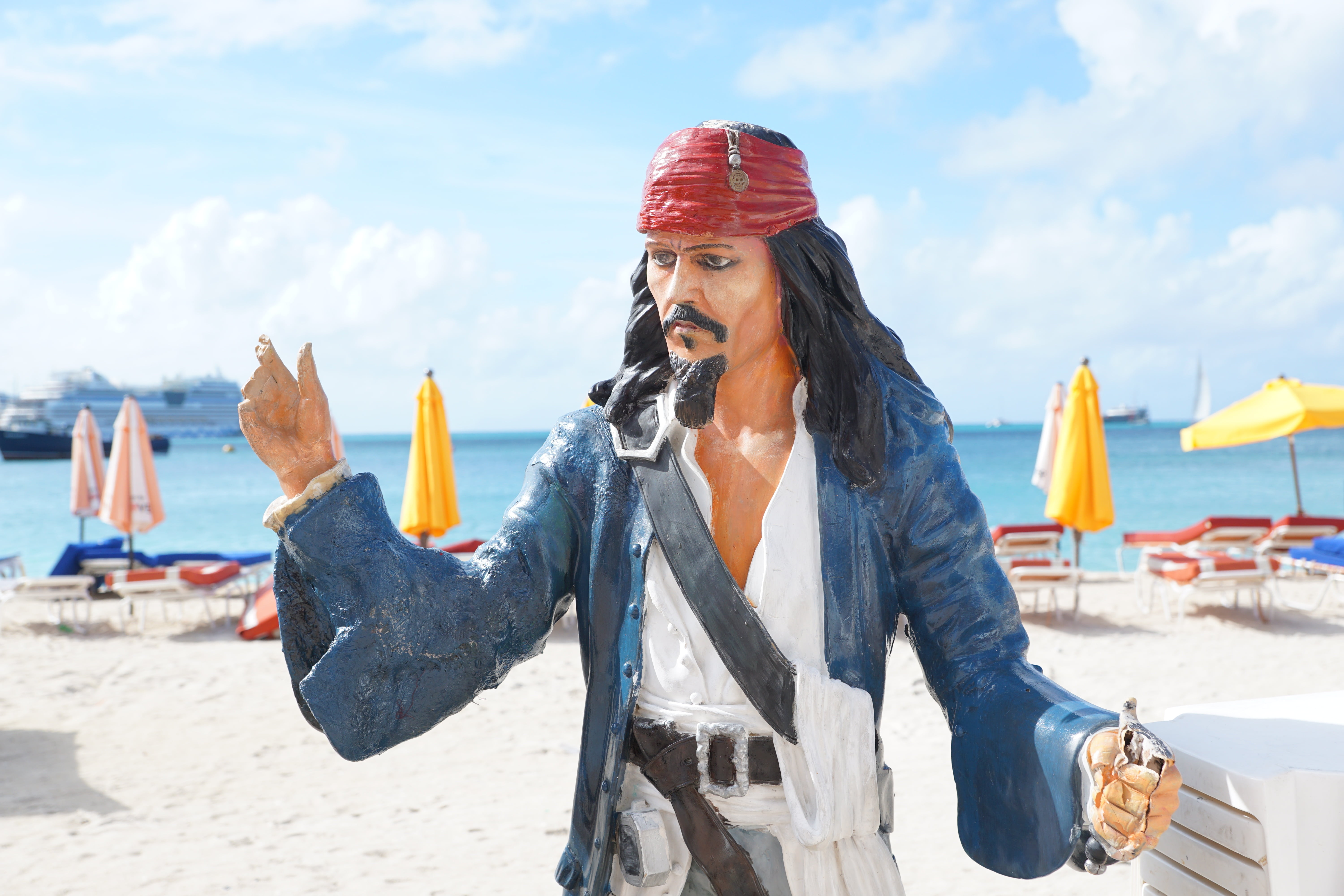 statue, women, mouth open, 5K, pirate, sea, one person, ship, holding, st maarten, standing, people, beautiful woman, day, lifestyles, jack, looking away, HD Wallpaper
