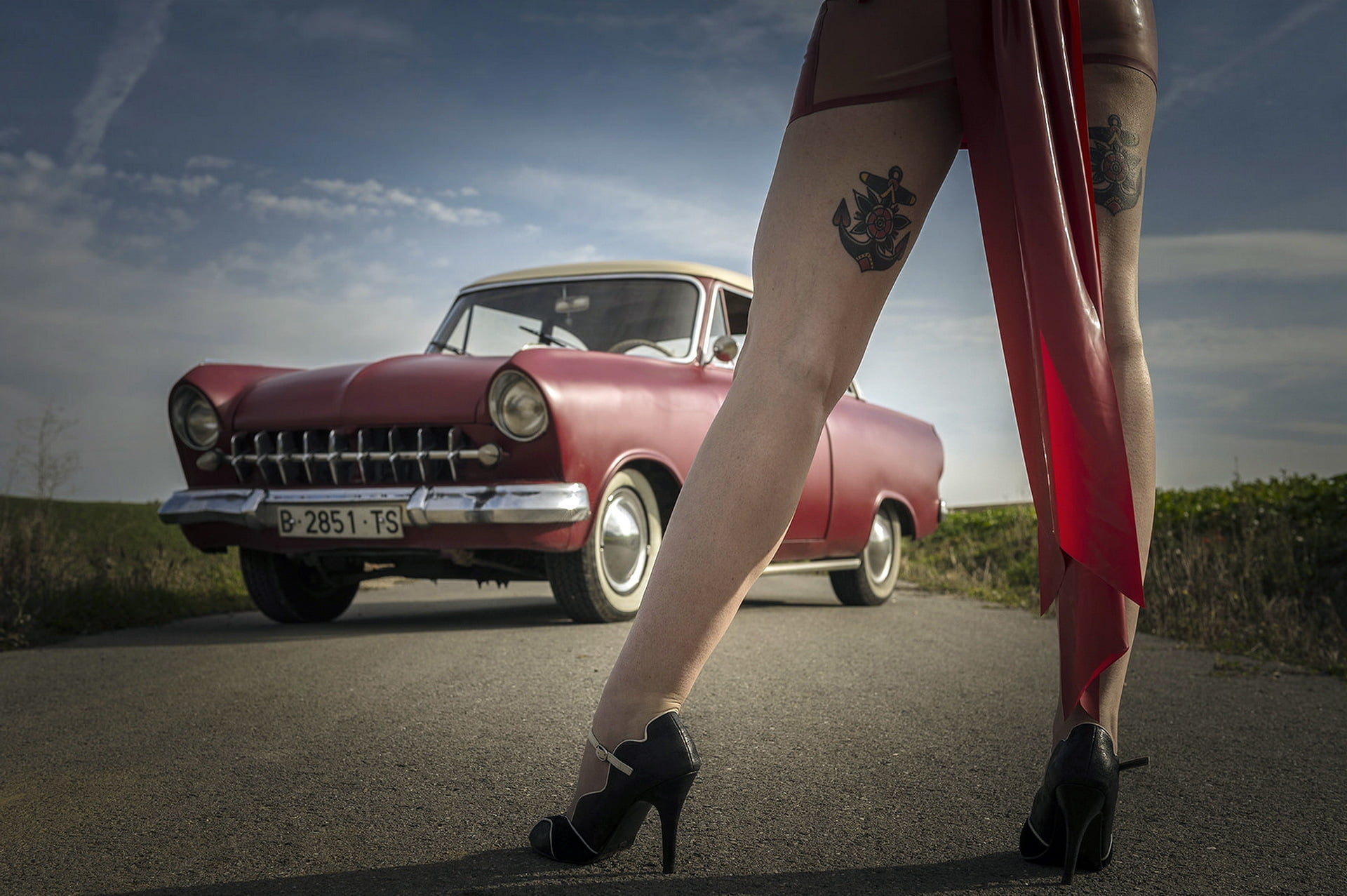 human body part, legs, human leg, women, mode of transportation, day, transportation, human foot, land vehicle, shoe, sky, cloud - sky, road, one person, HD Wallpaper