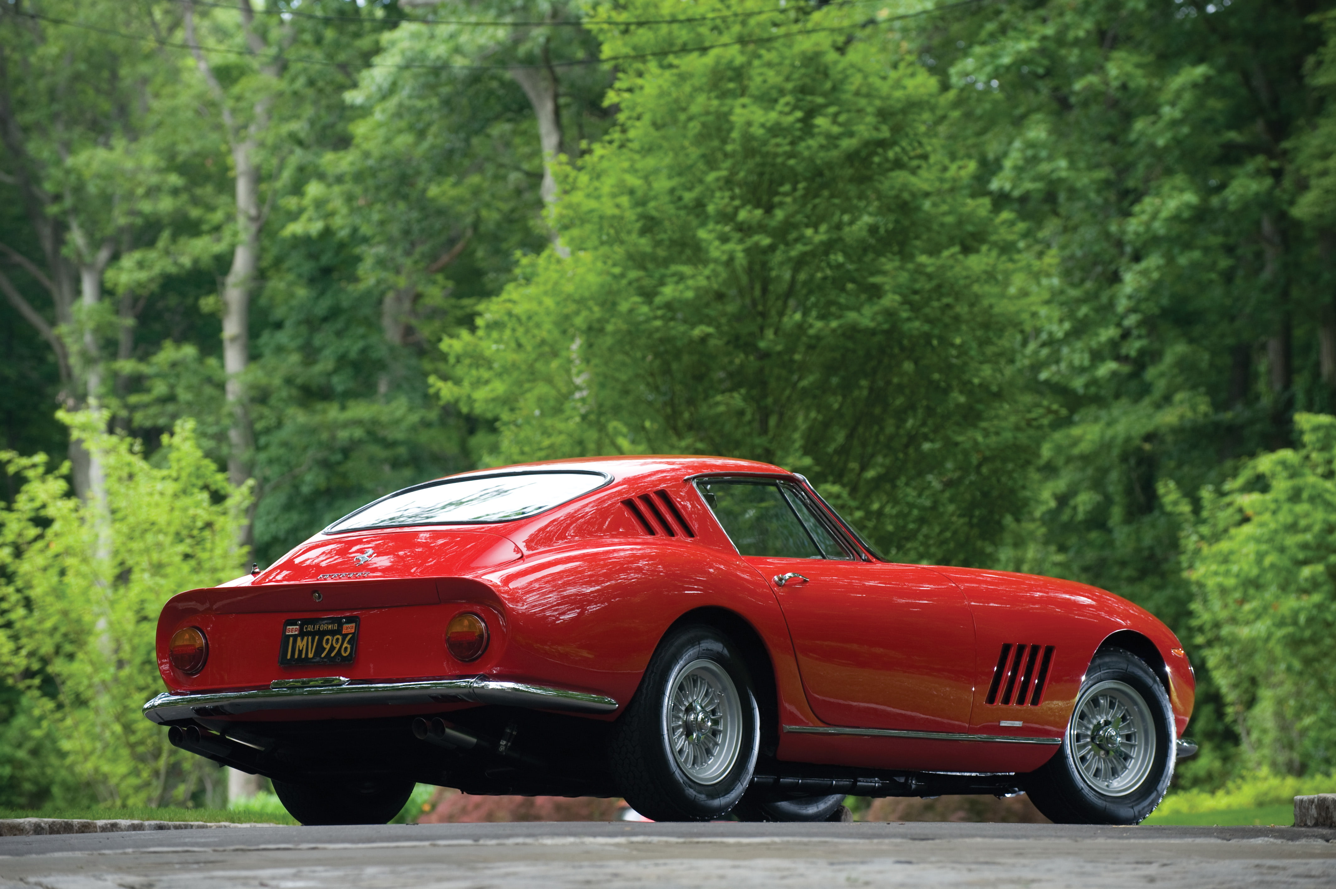 tree, red, 4K, vehicle, day, transportation, retro styled, focus on foreground, red cars, motor vehicle, Oldtimer, outdoors, growth, Ferrari 275 GTS, non-urban scene, HD Wallpaper