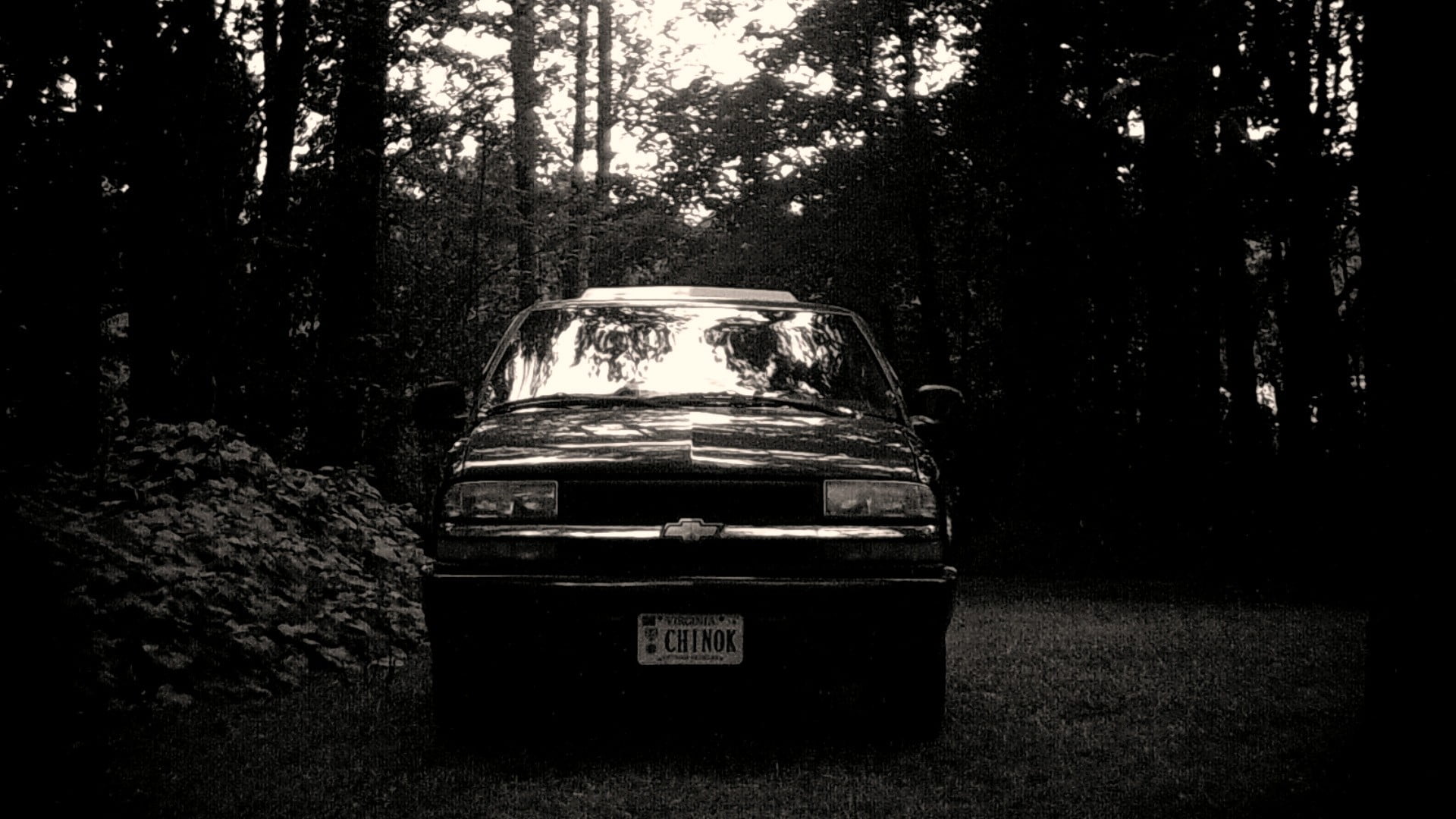 1080P, tree, grass, suv, car, non-urban scene, land, Chevrolet, vehicle, monochrome, forest, motor vehicle, growth, day, no people, field, transportation, HD Wallpaper