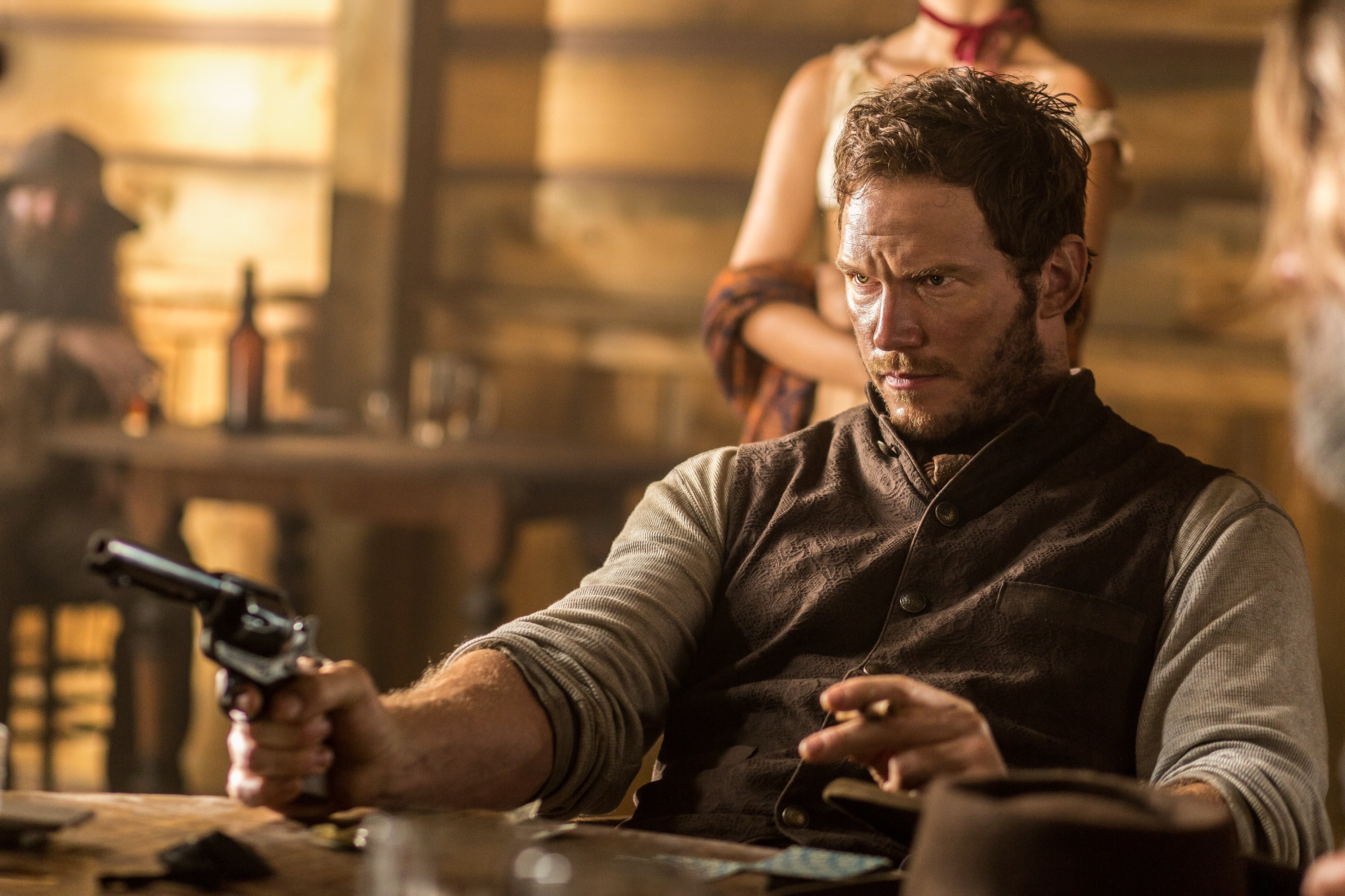 Chris Pratt, revolver, hat, Western, cigar, table, frame, The Magnificent Seven, 2K, HD Wallpaper