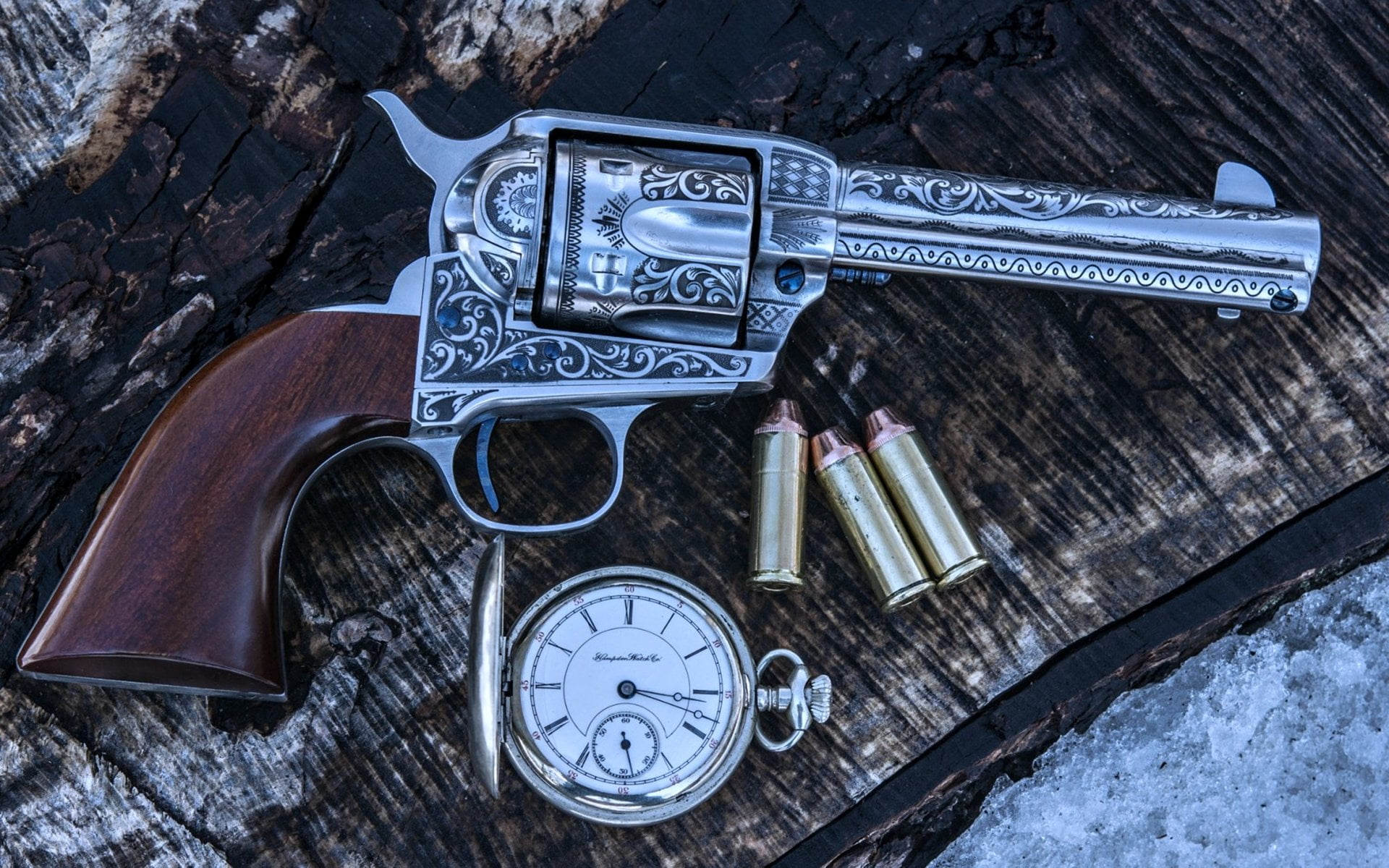 Cowboy, time, handgun, no people, Weapon, metal, still life, close-up, Weapons, 1080P, high angle view, Military, wood - material, communication, equipment, HD Wallpaper