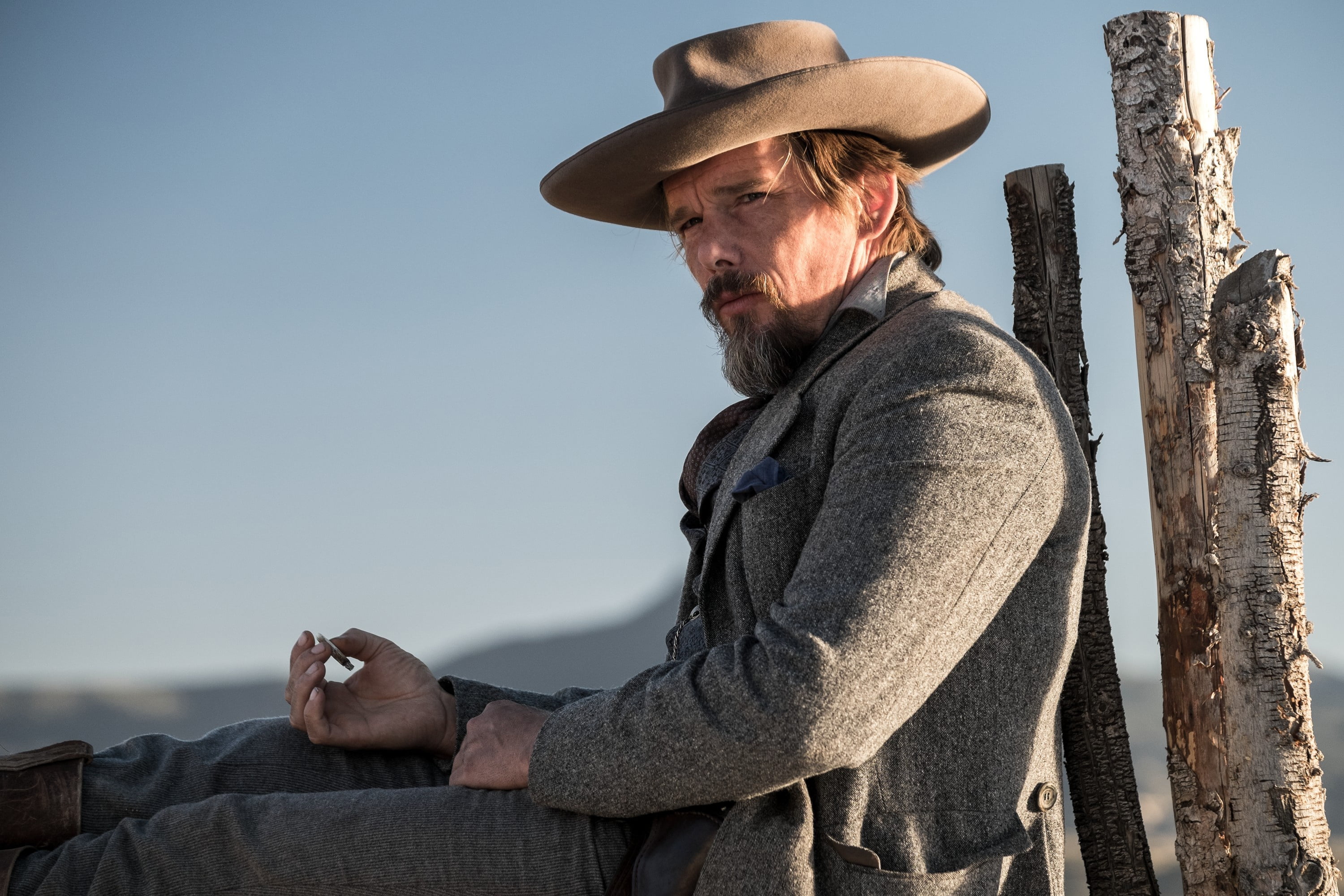 looking, beard, real people, Ethan Hawke, frame, facial hair, Western, cowboy, nature, day, 2K, adult, waist up, contemplation, leisure activity, sky, HD Wallpaper