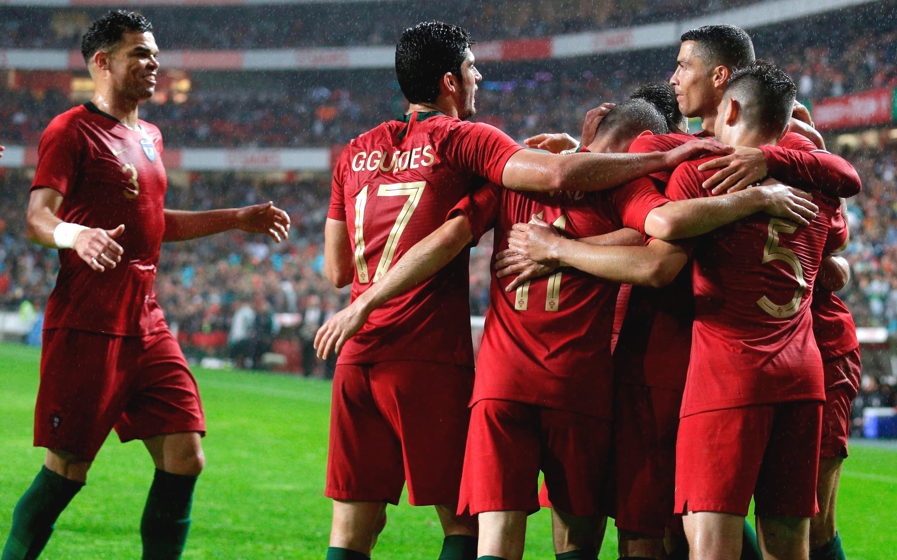 world, clothing, 2K, focus on foreground, people, sports clothing, sport, group of people, stadium, outdoors, red, portugal, spain, cup, men, athlete, HD Wallpaper
