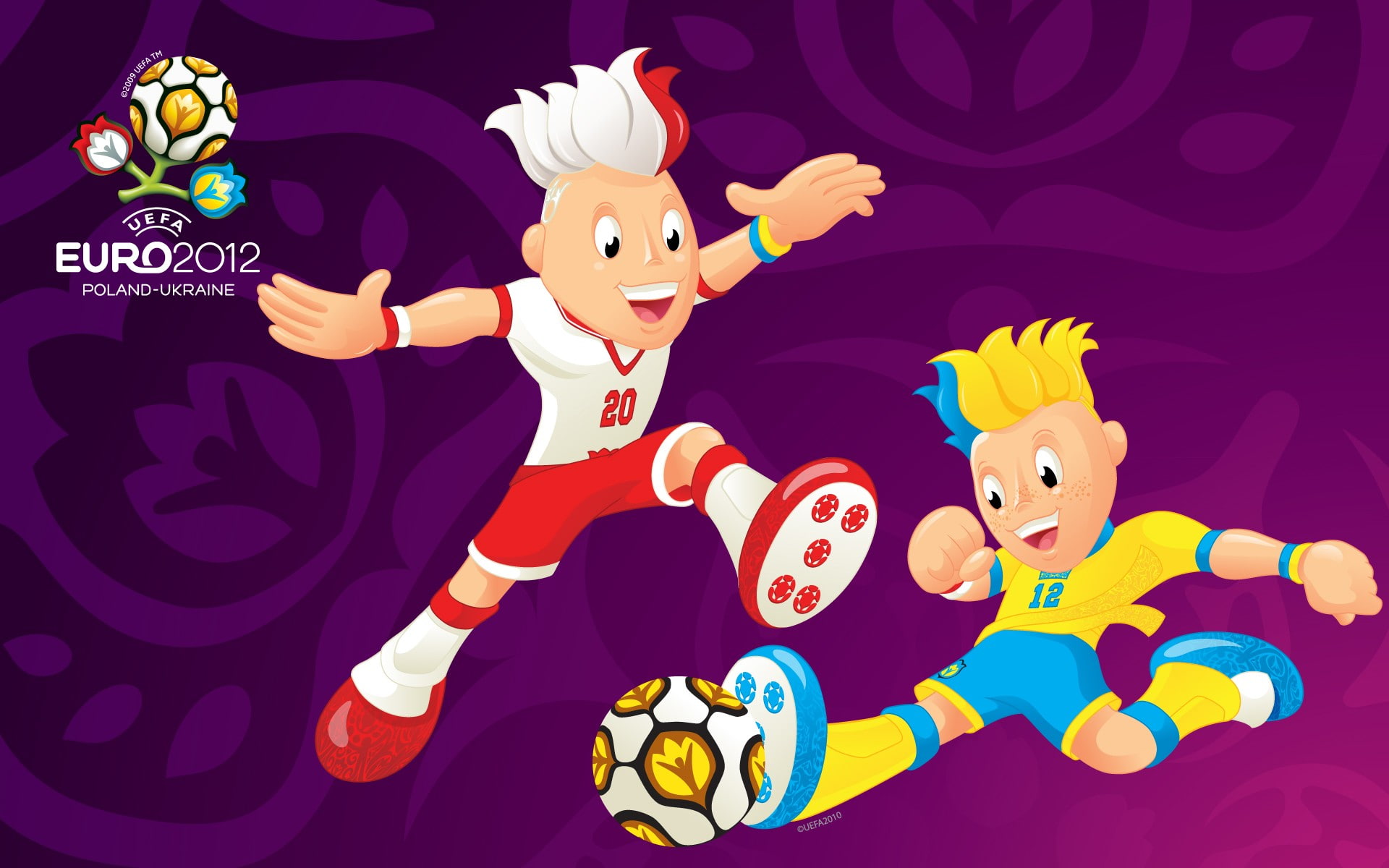 2012, 1080P, ukraine, playing, purple, football, euro, mascots, soccer, game, poland, uefa, HD Wallpaper