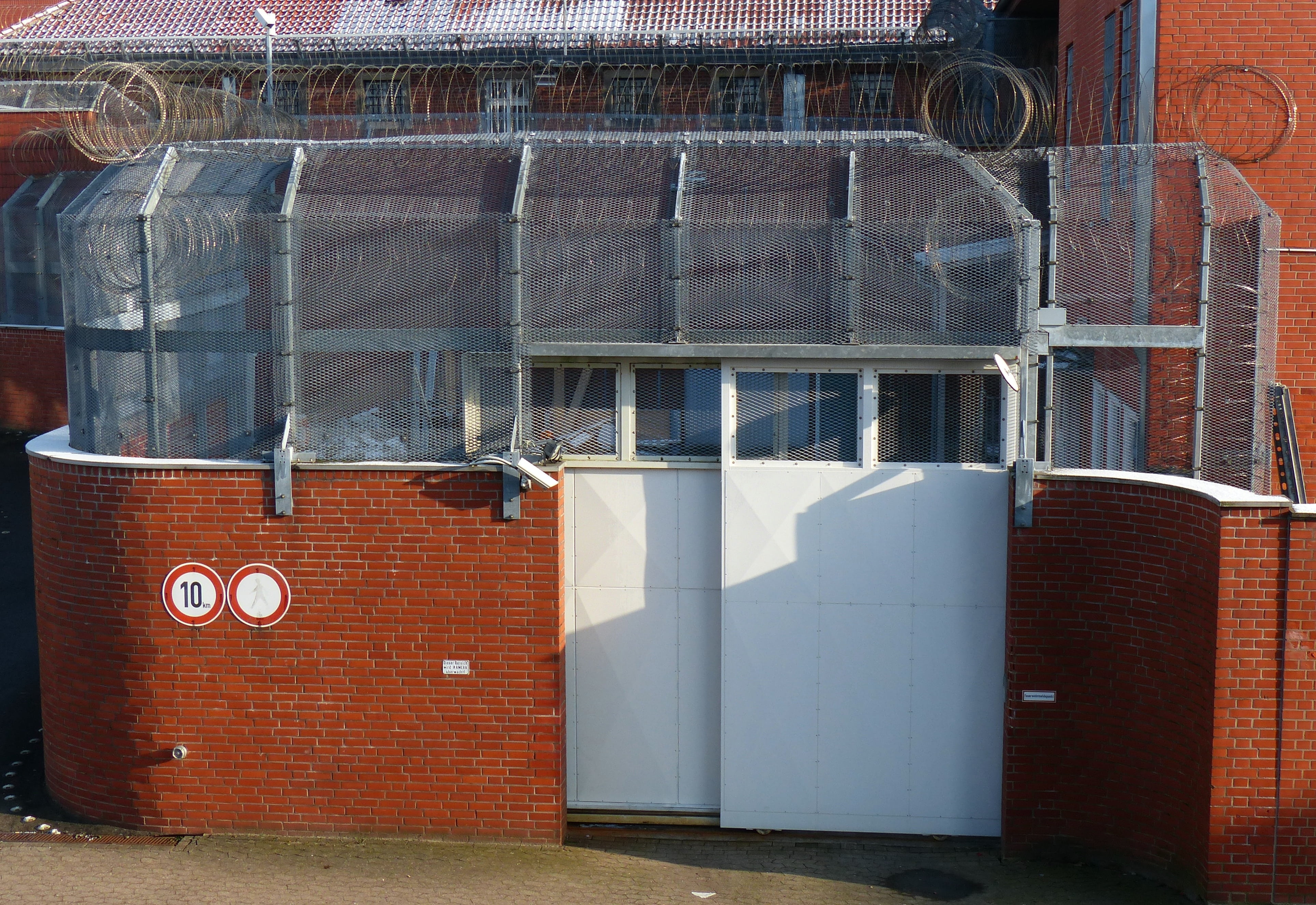 building, metal, justice, wall, outdoors, communication, closed, building exterior, nature, no people, architecture, red, penalty, prison, goal, protection, HD Wallpaper