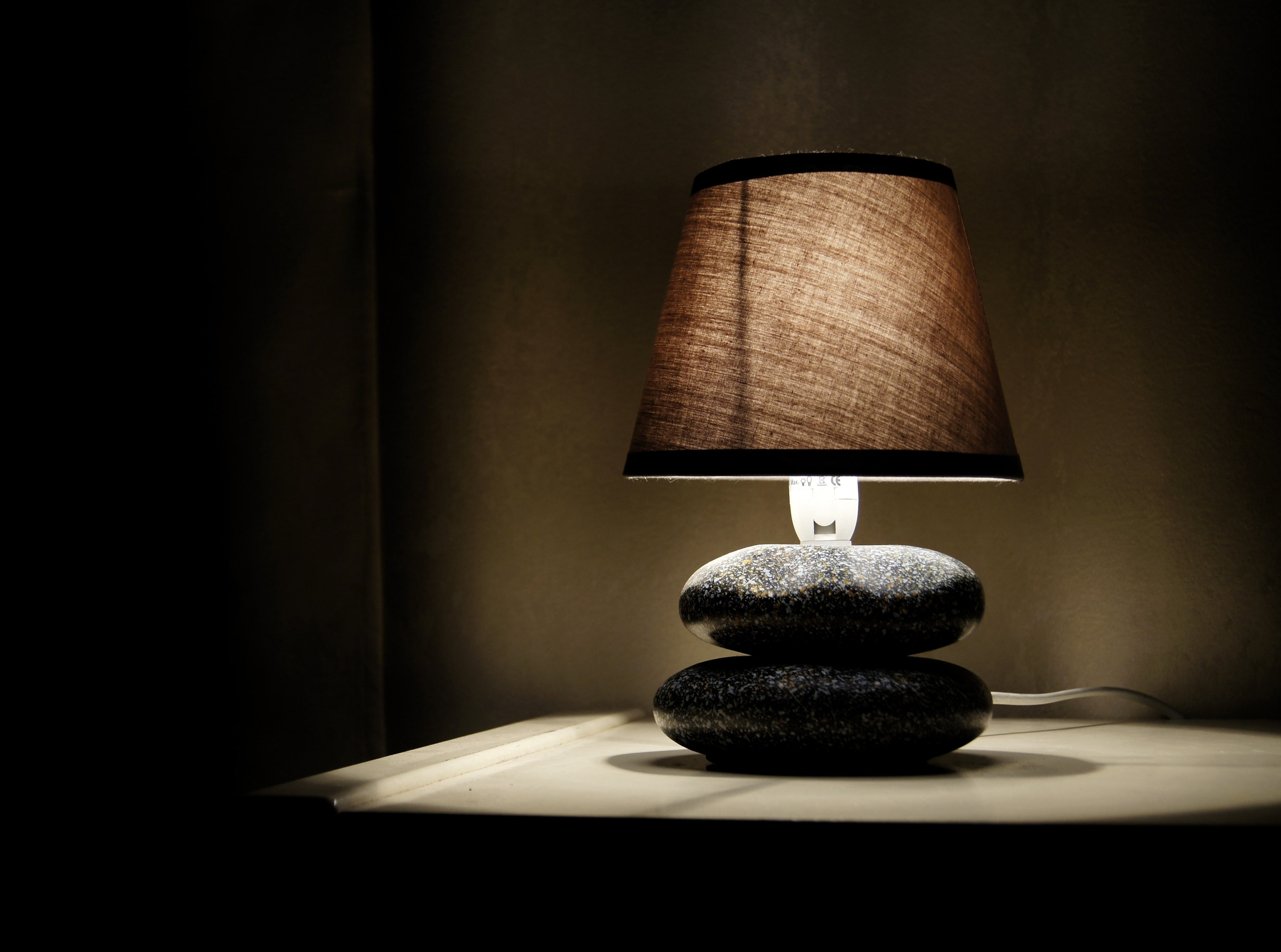 lamp, technology, shade, Black, base, lamp shade, gray, dark, home interior, wood - material, light, brown, still life, illuminated, 4K, close-up, no people, HD Wallpaper
