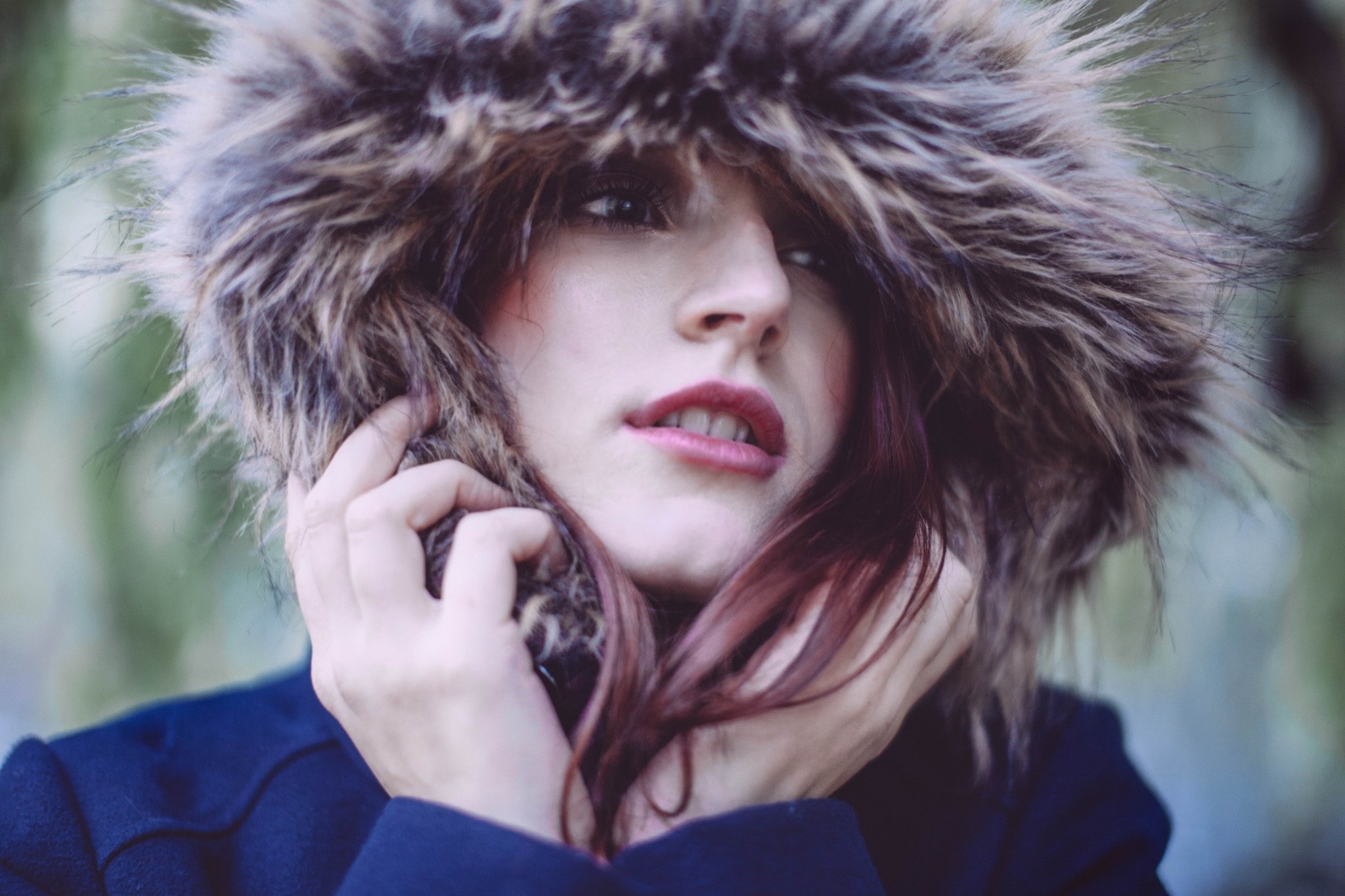 women, fur, 1080P, fur coats, face, HD Wallpaper