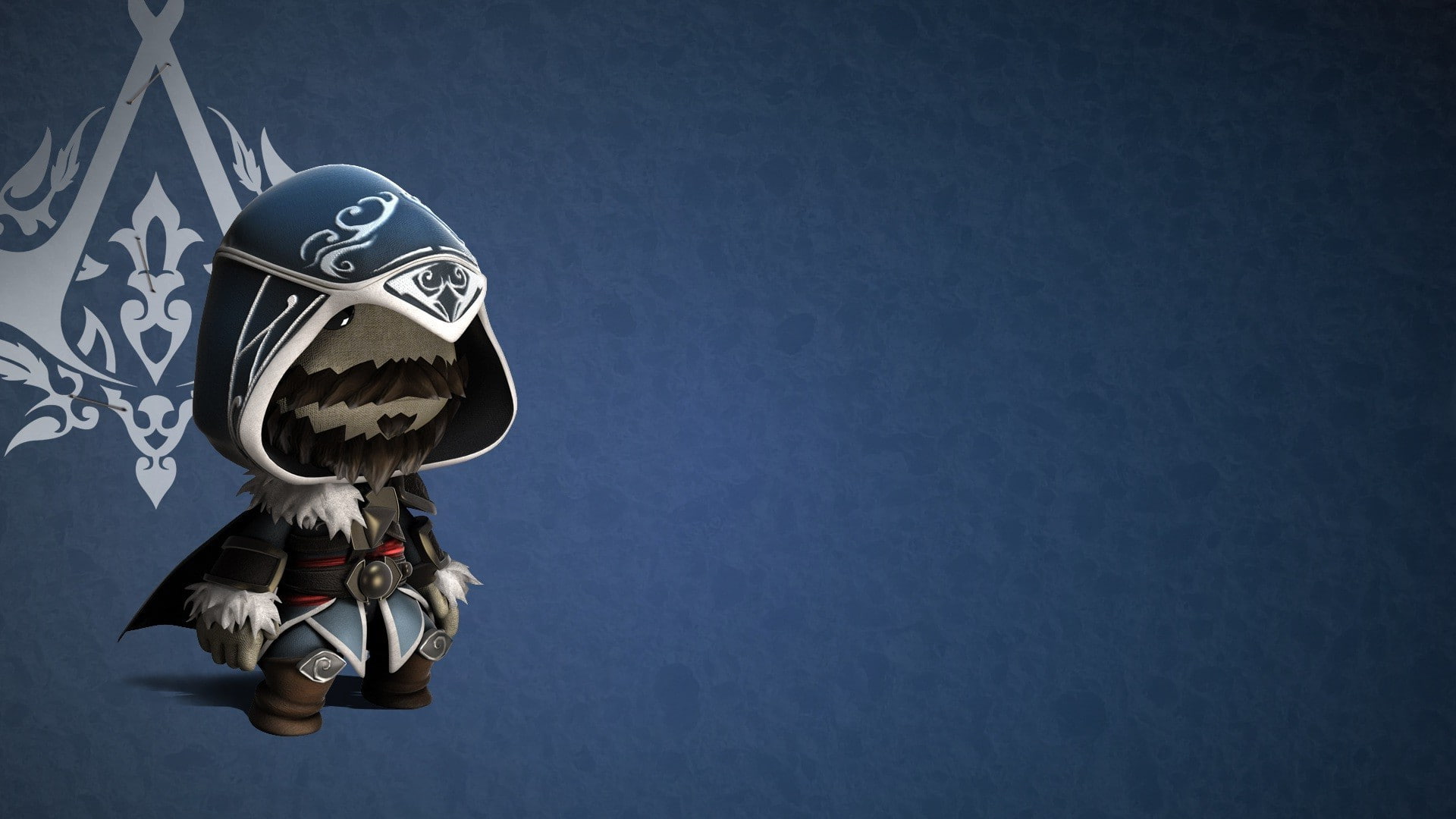 colored background, high angle view, studio shot, Sackboy, Little Big Planet, metal, hanging, transportation, sky, indoors, single object, 1080P, blue, HD Wallpaper