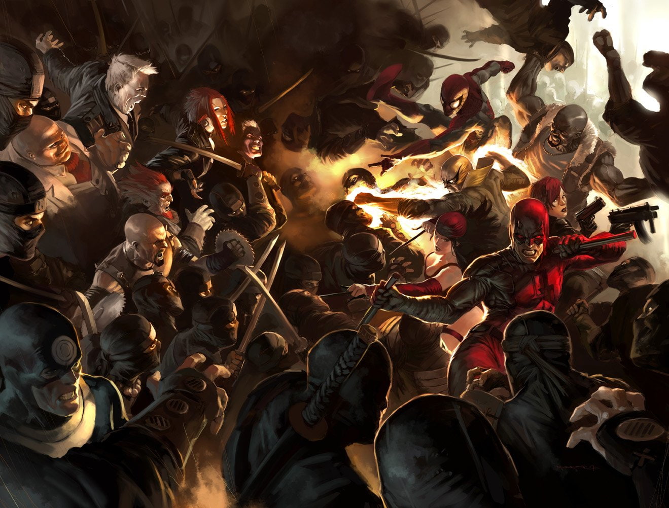 720P, Comics, Daredevil, Elektra (Marvel Comics), digital, hero, marvel, Spider-Man, HD Wallpaper
