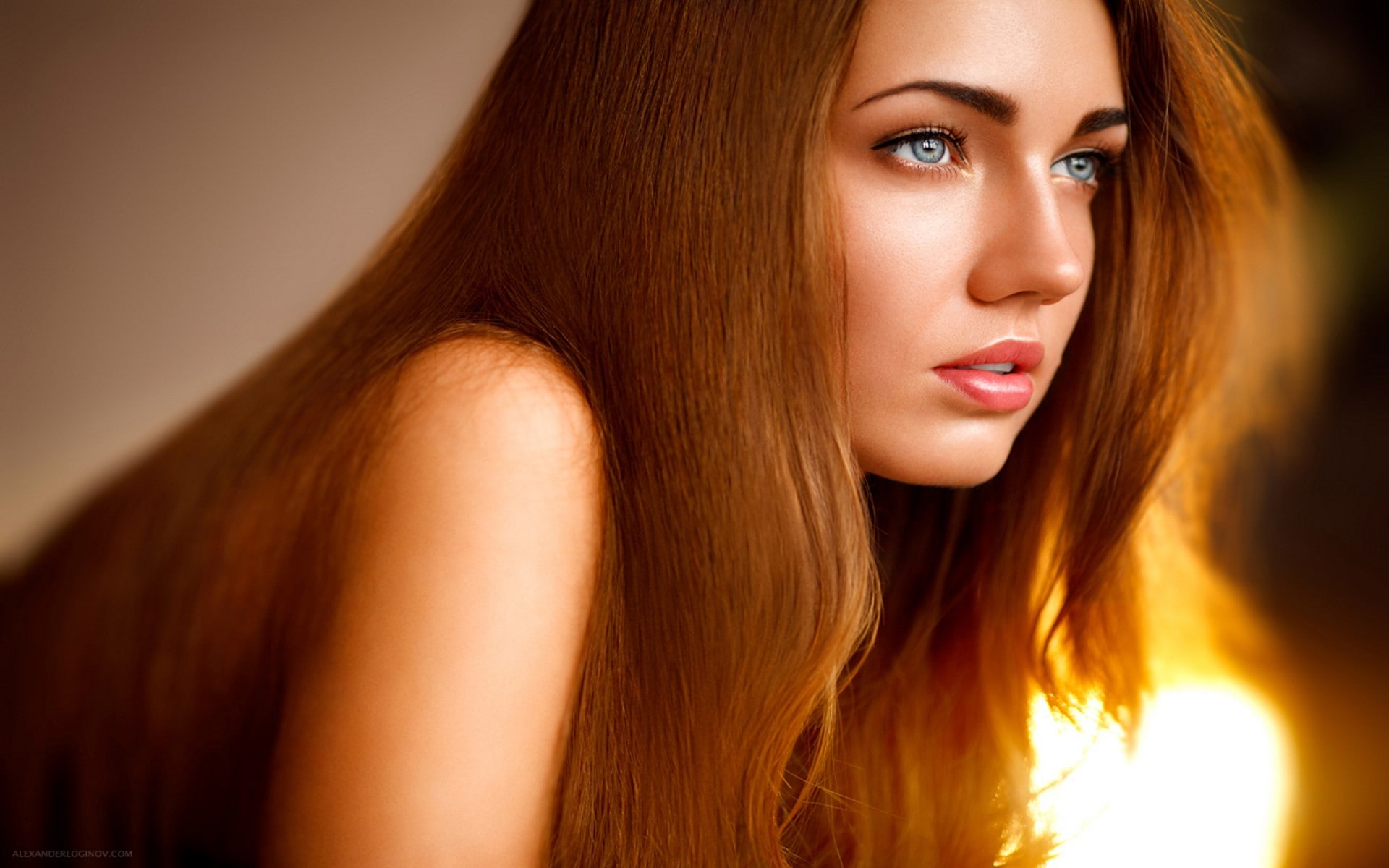 1080P, Marina Frank, women, open mouth, long hair, blue eyes, redhead, looking away, model, face, red lipstick, portrait, HD Wallpaper