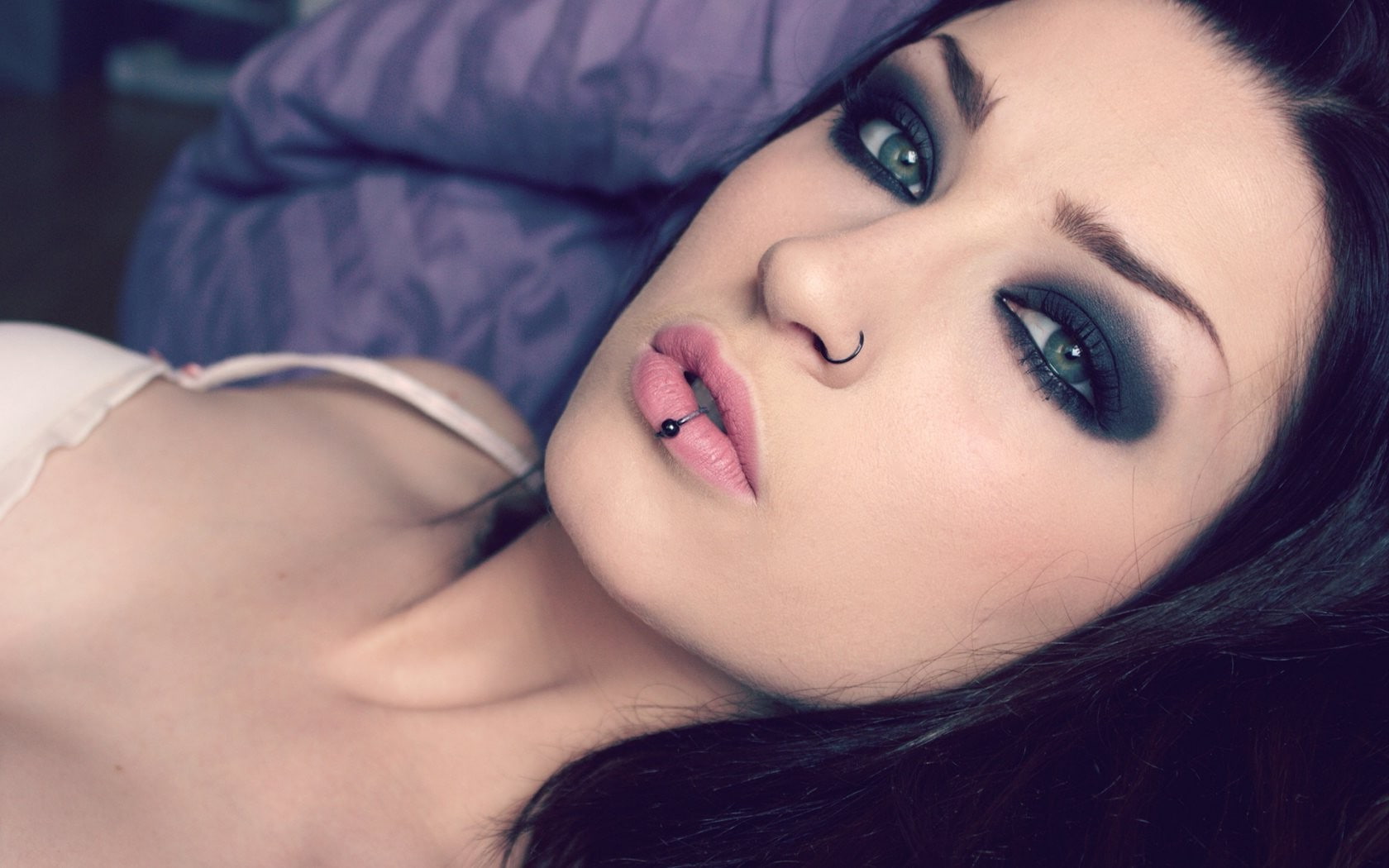 women, face, 720P, Niky Von Macabre, Pierced Lip, Nose Rings, HD Wallpaper