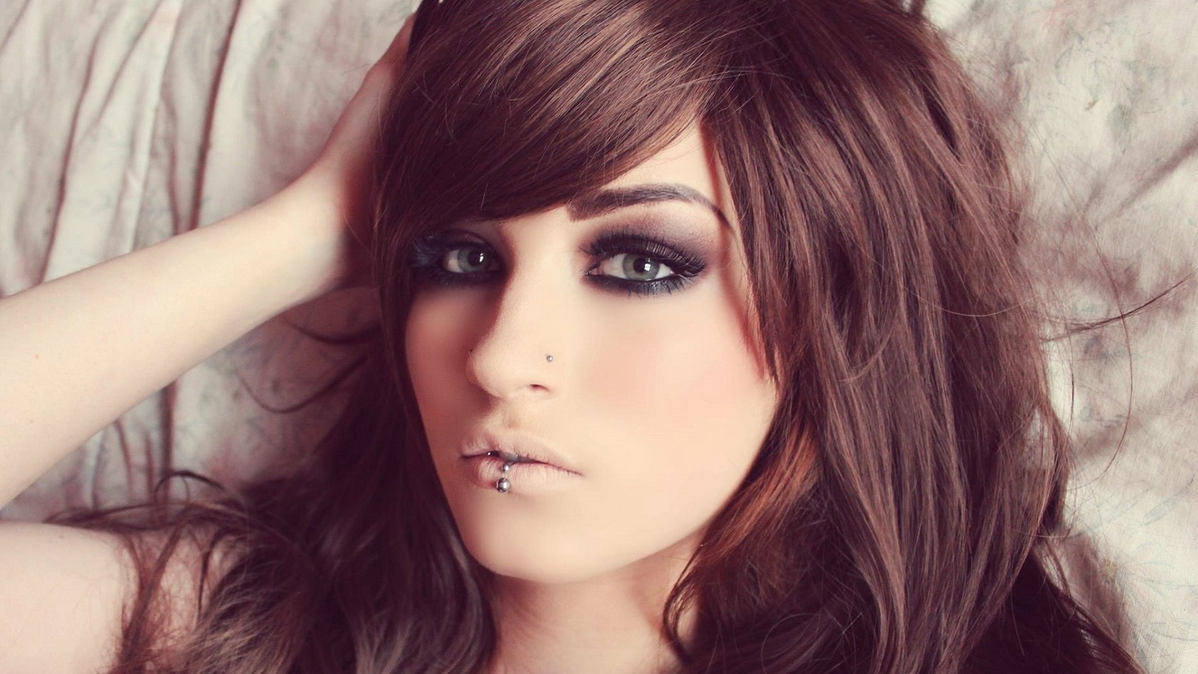 human face, Piercing, portrait, young women, hair, beautiful woman, human hair, adult, brown hair, modern, fashion, Niky Von Macabre, beauty, long hair, HD Wallpaper