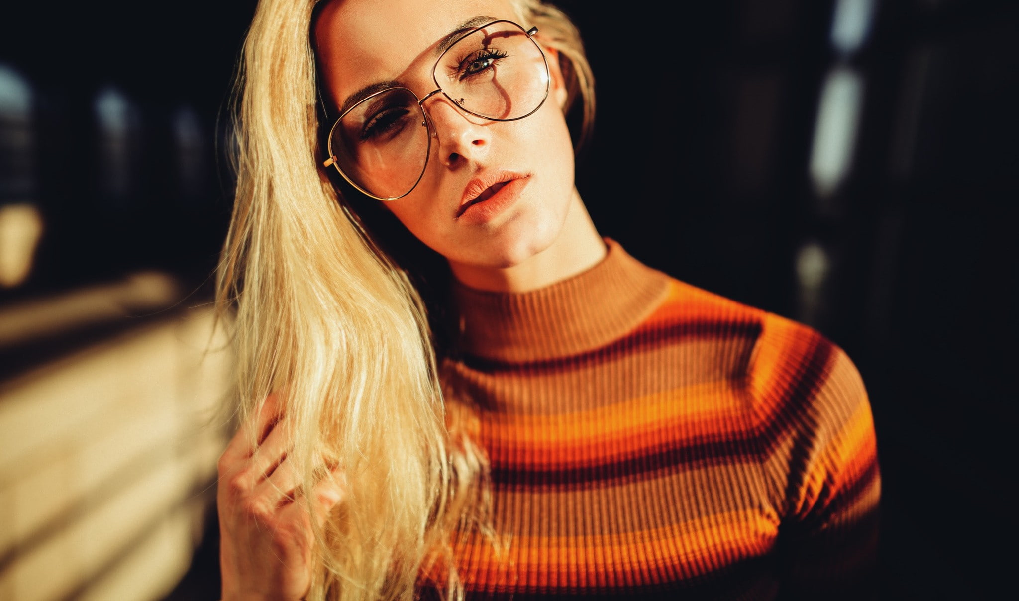 blonde, women, 1080P, portrait, women with glasses, glasses, face, Sebastian Heberlein, HD Wallpaper