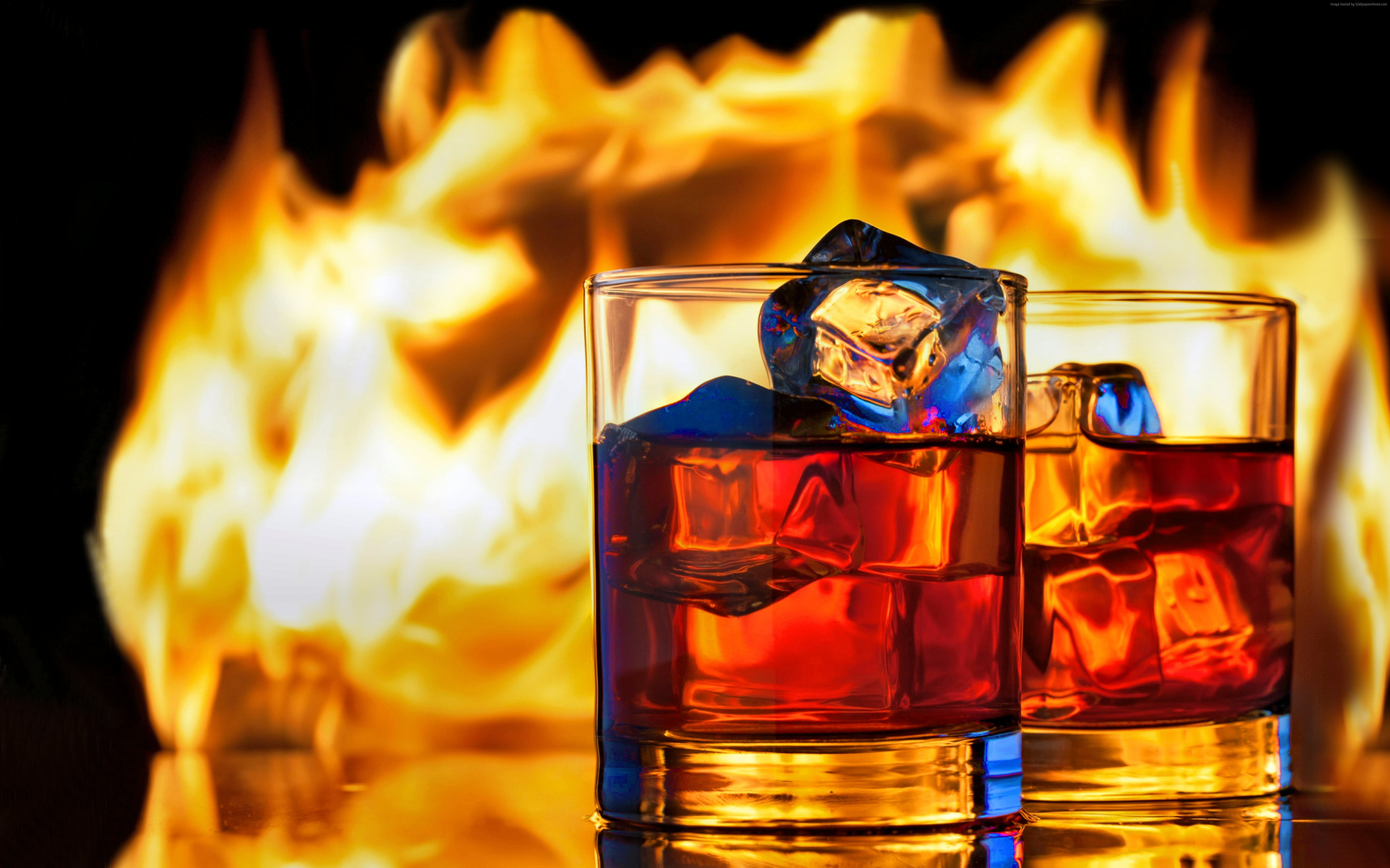whiskey, 5K, 5K, ice, fire, HD Wallpaper