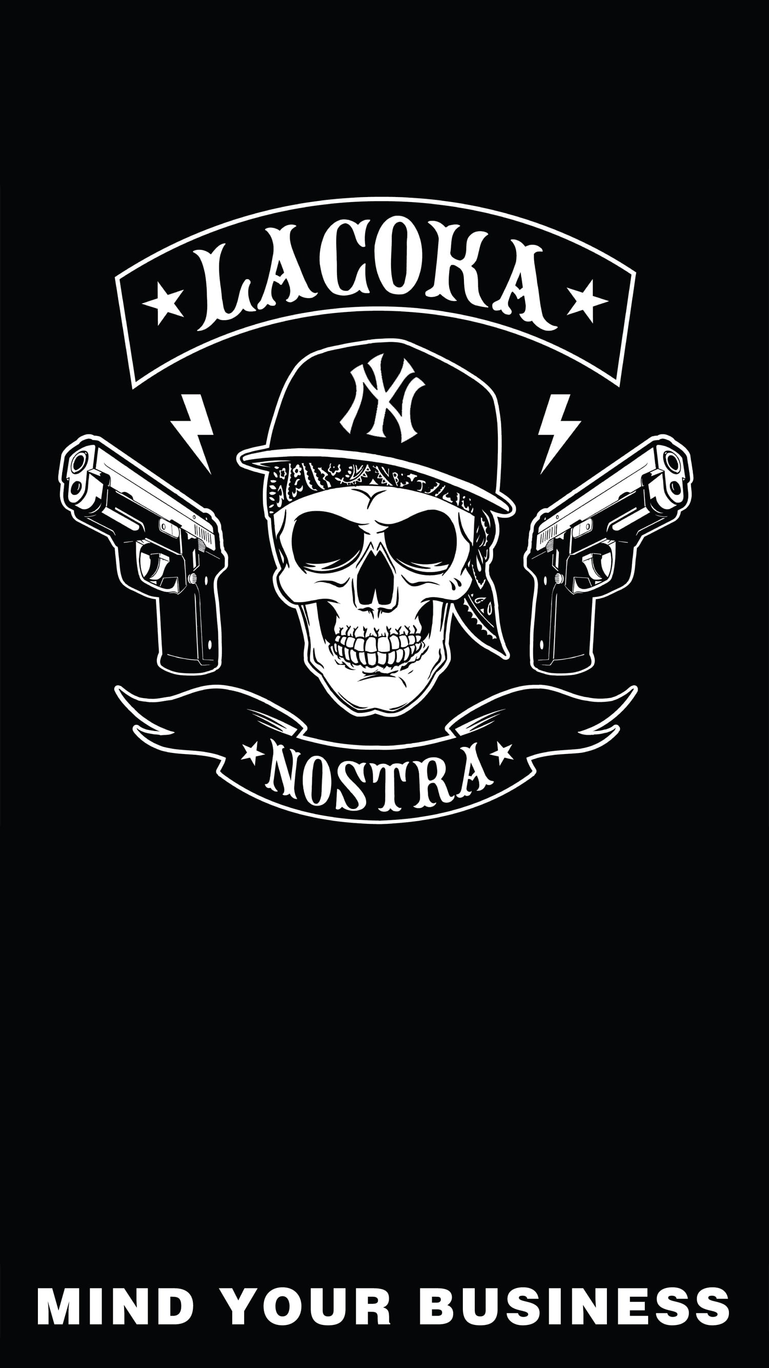 single object, mammal, 2K, communication, LaCokaNostra, insignia, human skull, black background, text, people, black color, arts culture and entertainment, Phone HD Wallpaper
